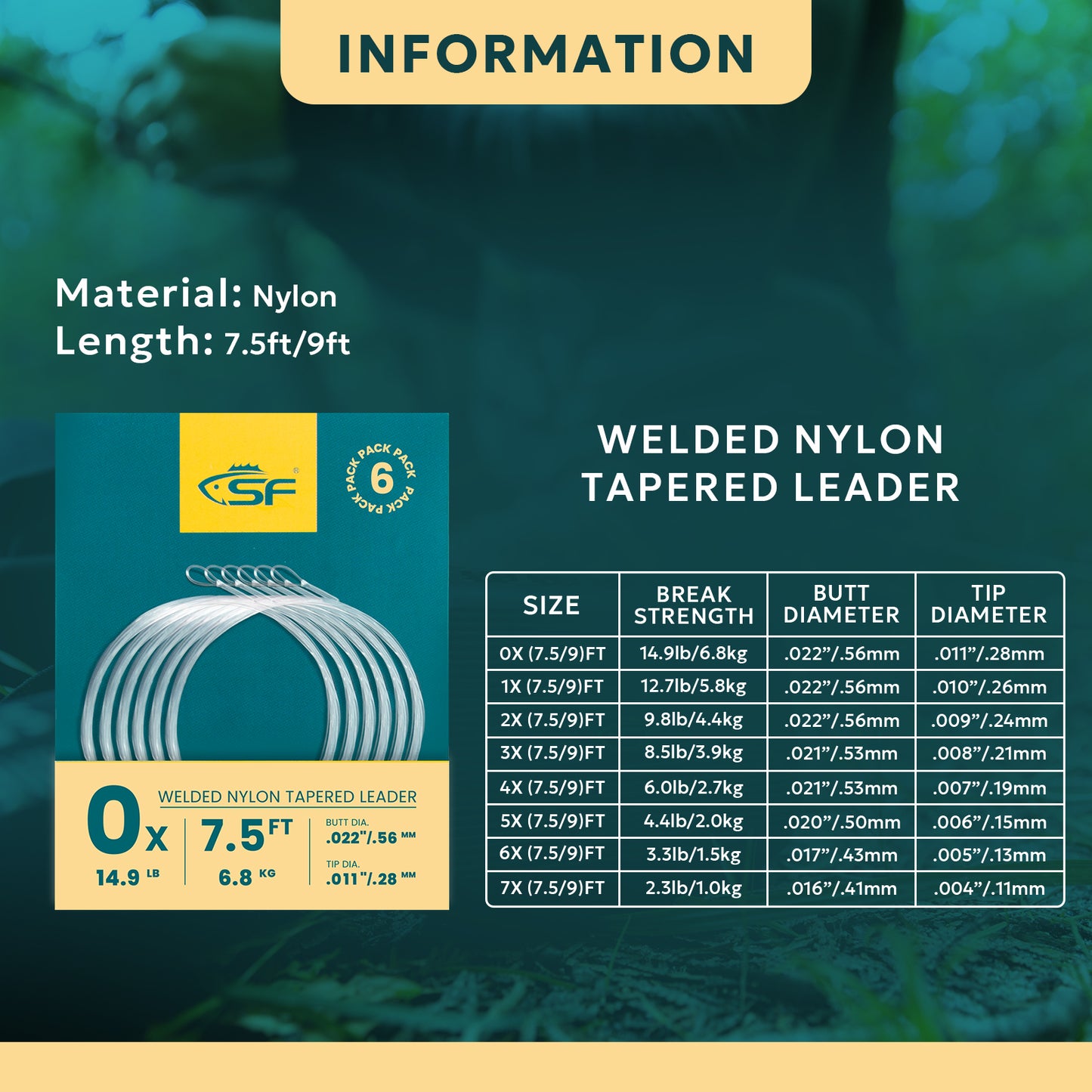 SF Nylon Welded Tapered Leader (6 Packs)
