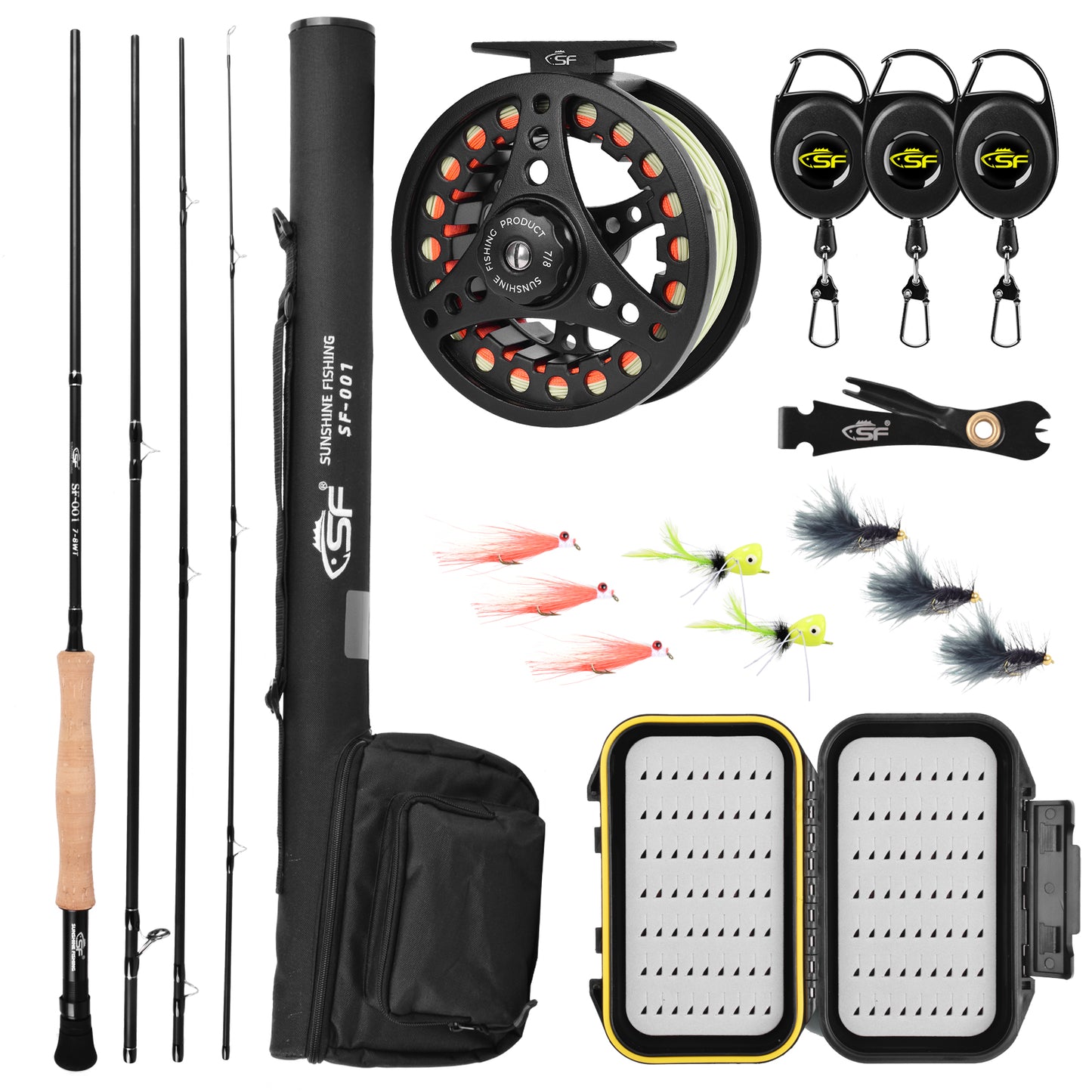 SF Fly Fishing Medium-Fast Action Rod Combo Kit 4 Piece 7/8wt 9FT for New and Younger Anglers