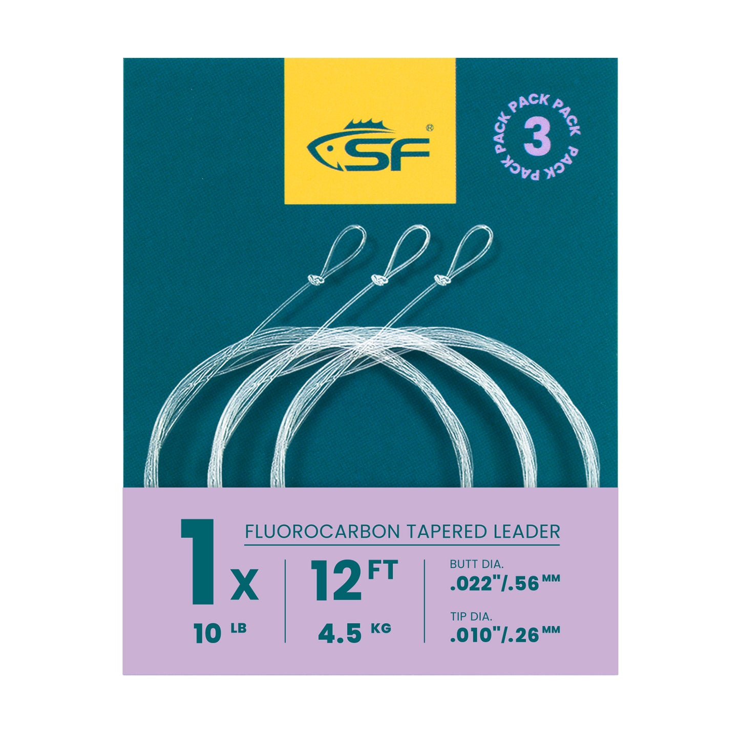SF 3 Packs Pre-Tied Loop Fly Fishing Tapered Leader Fluorocarbon