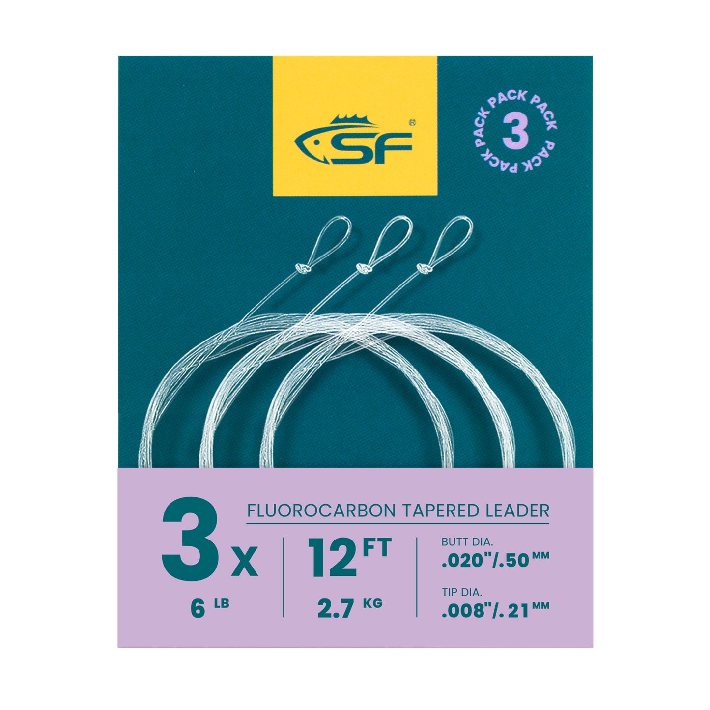 SF 3 Packs Pre-Tied Loop Fly Fishing Tapered Leader Fluorocarbon