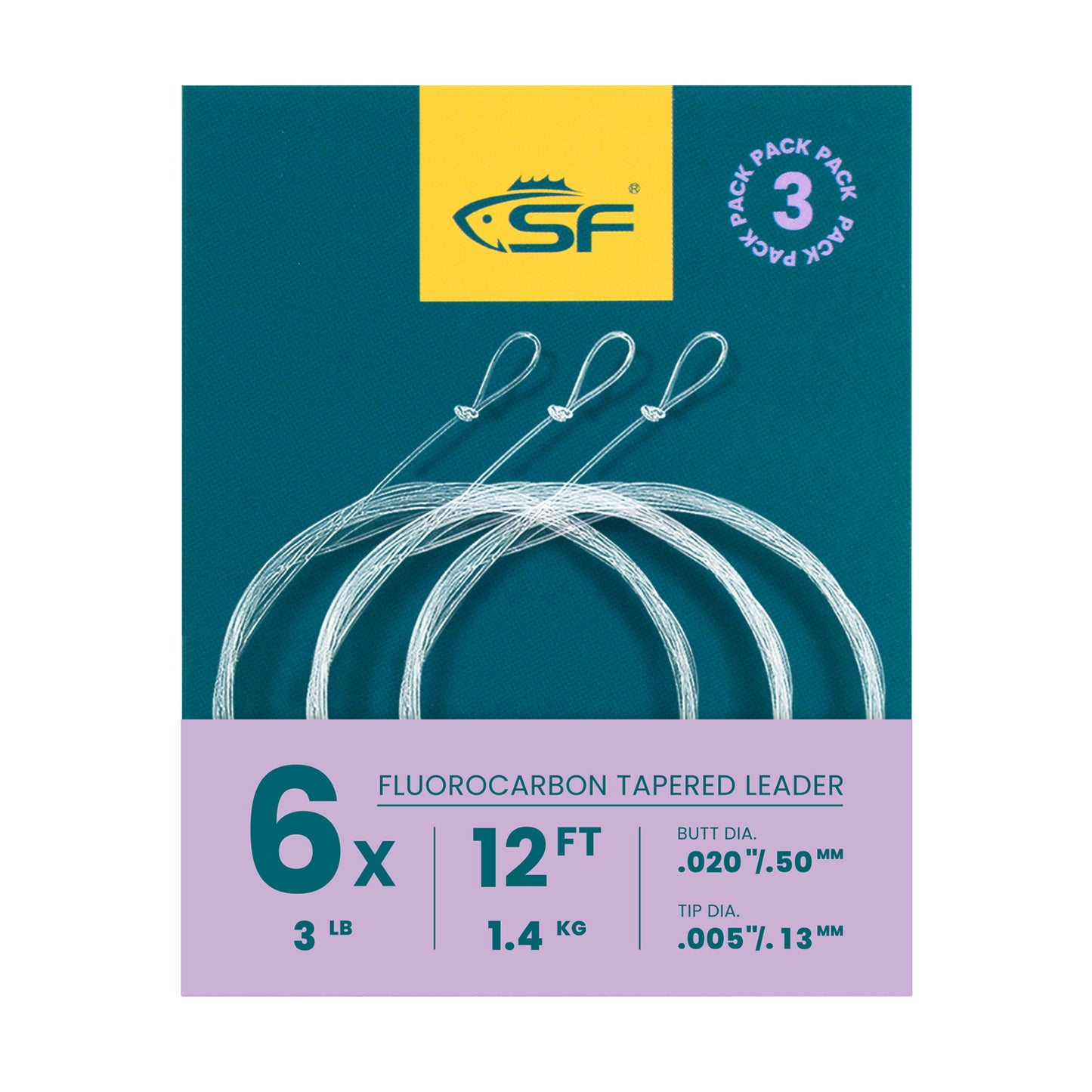 SF 3 Packs Pre-Tied Loop Fly Fishing Tapered Leader Fluorocarbon