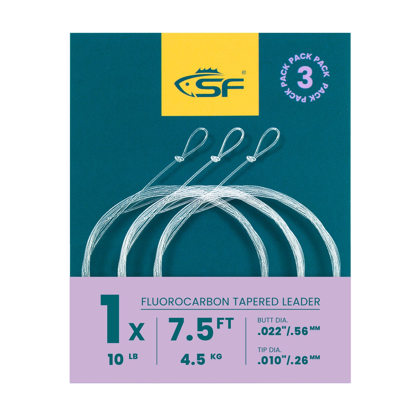 SF 3 Packs Pre-Tied Loop Fly Fishing Tapered Leader Fluorocarbon
