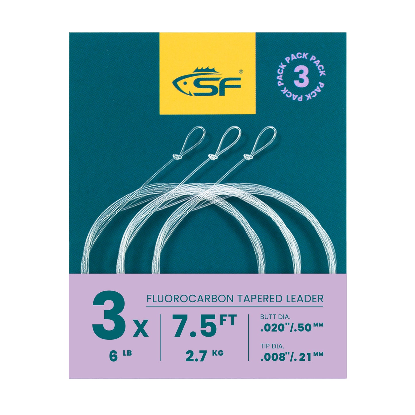 SF 3 Packs Pre-Tied Loop Fly Fishing Tapered Leader Fluorocarbon