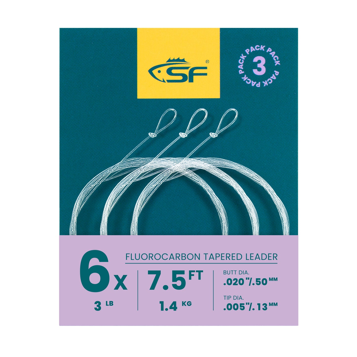 SF 3 Packs Pre-Tied Loop Fly Fishing Tapered Leader Fluorocarbon