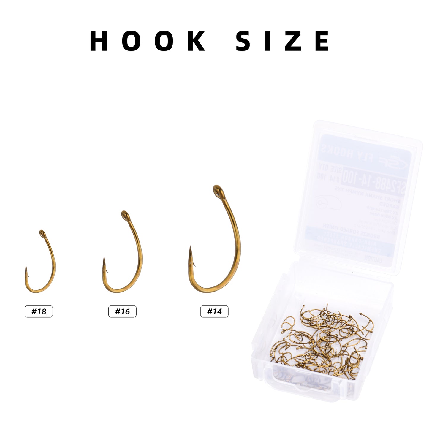 SF Short Shank Nymph Hook with Mini Storage Box #14#16#18 100Pcs