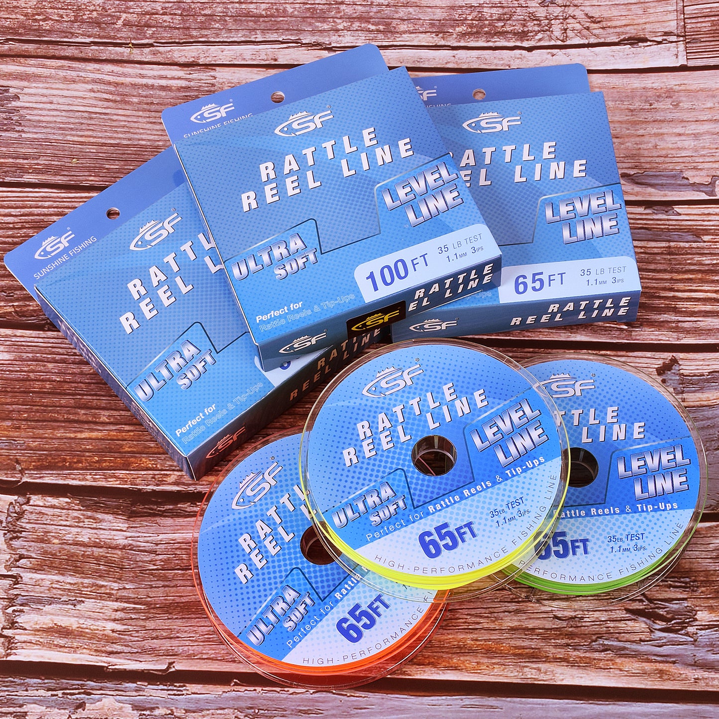 SF 35LB 3IPS 65FT Soft Ice Fishing Line Assorted Color Level Line for Rattle Reels
