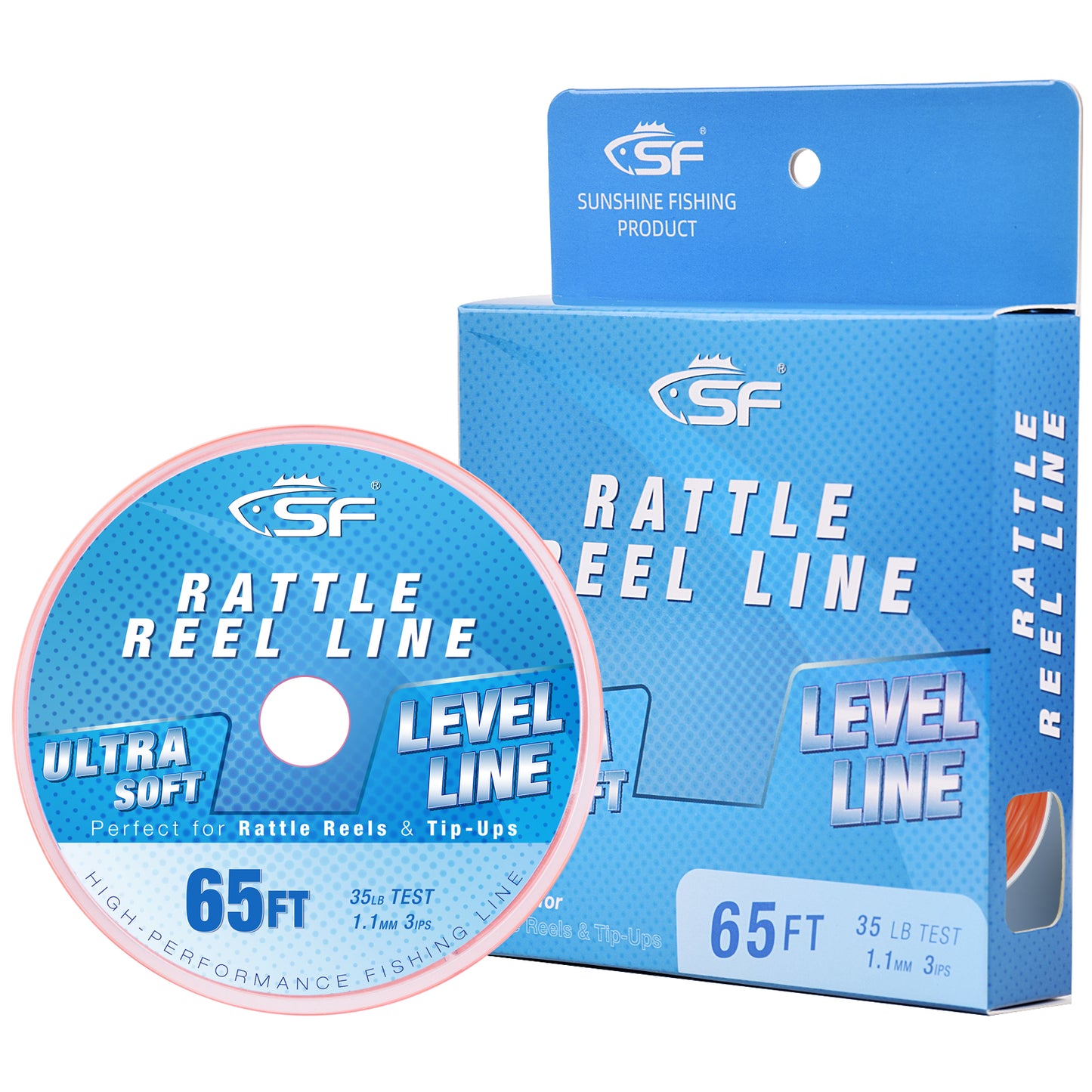 SF 35LB 3IPS 65FT Soft Ice Fishing Line Assorted Color Level Line for Rattle Reels