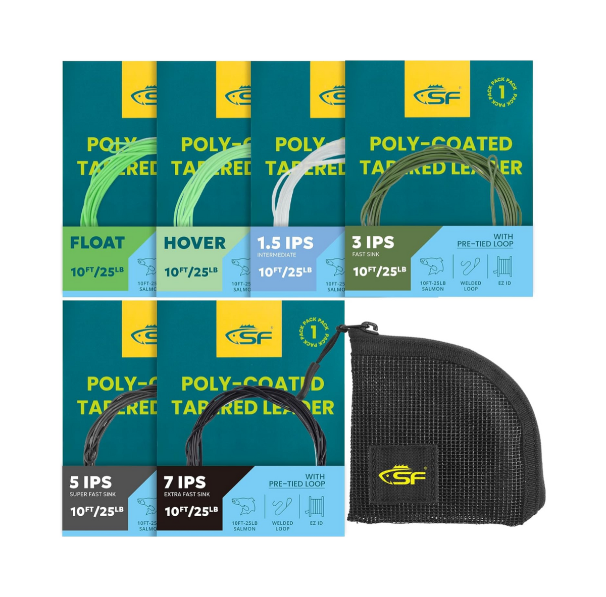 SF Fly Fishing Polyleader Monofilament Core Leader Line Fly Line for 7' Trout and 10' Salmon Poly Leader 7FT/10FT Float Hover Intermediate 3/5/7IPS