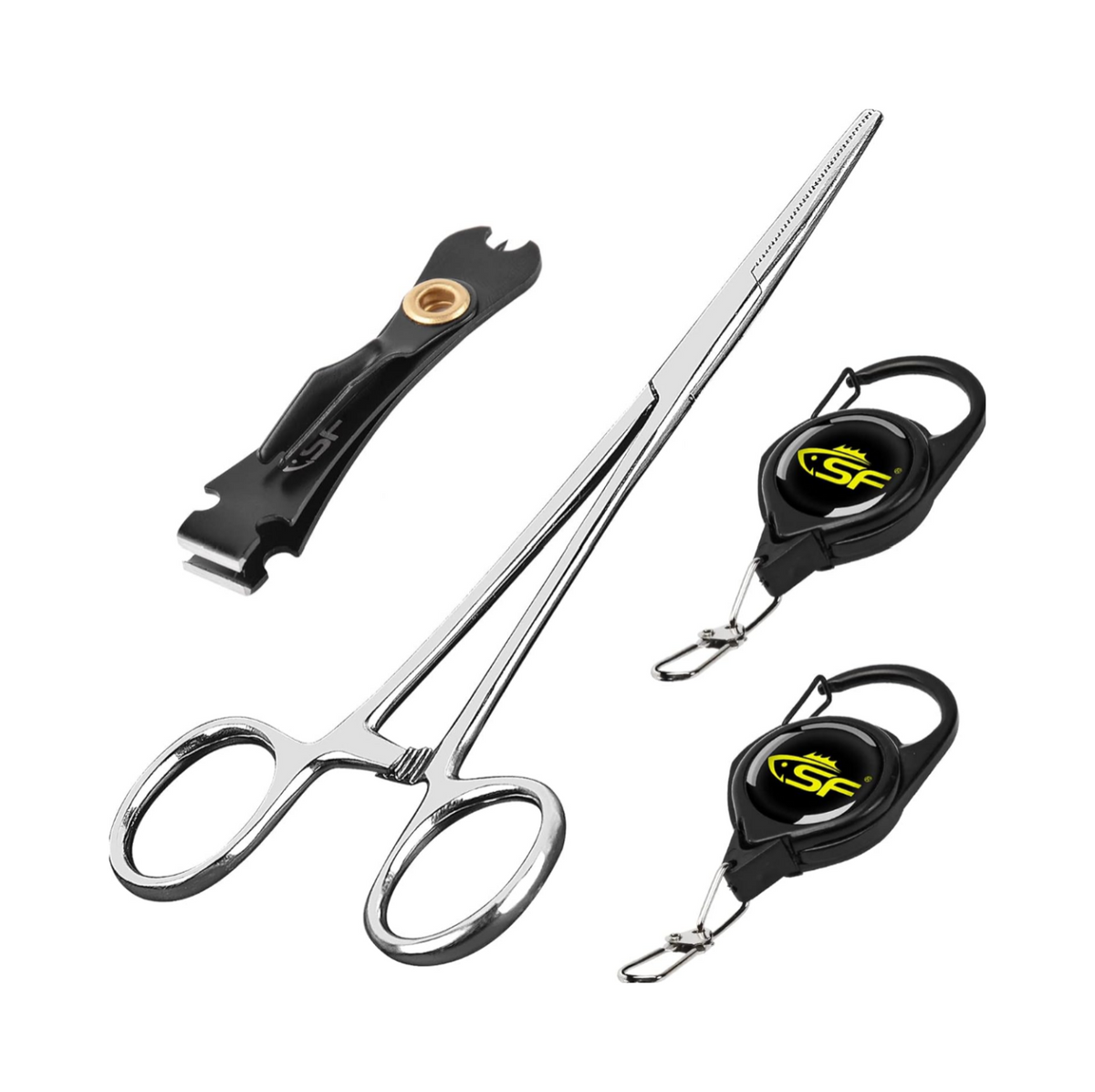 SF Fly Fishing Tools Kit Fishing Knot Tool and Line Clipper, Zinger Retractor, Hook Remover Forceps
