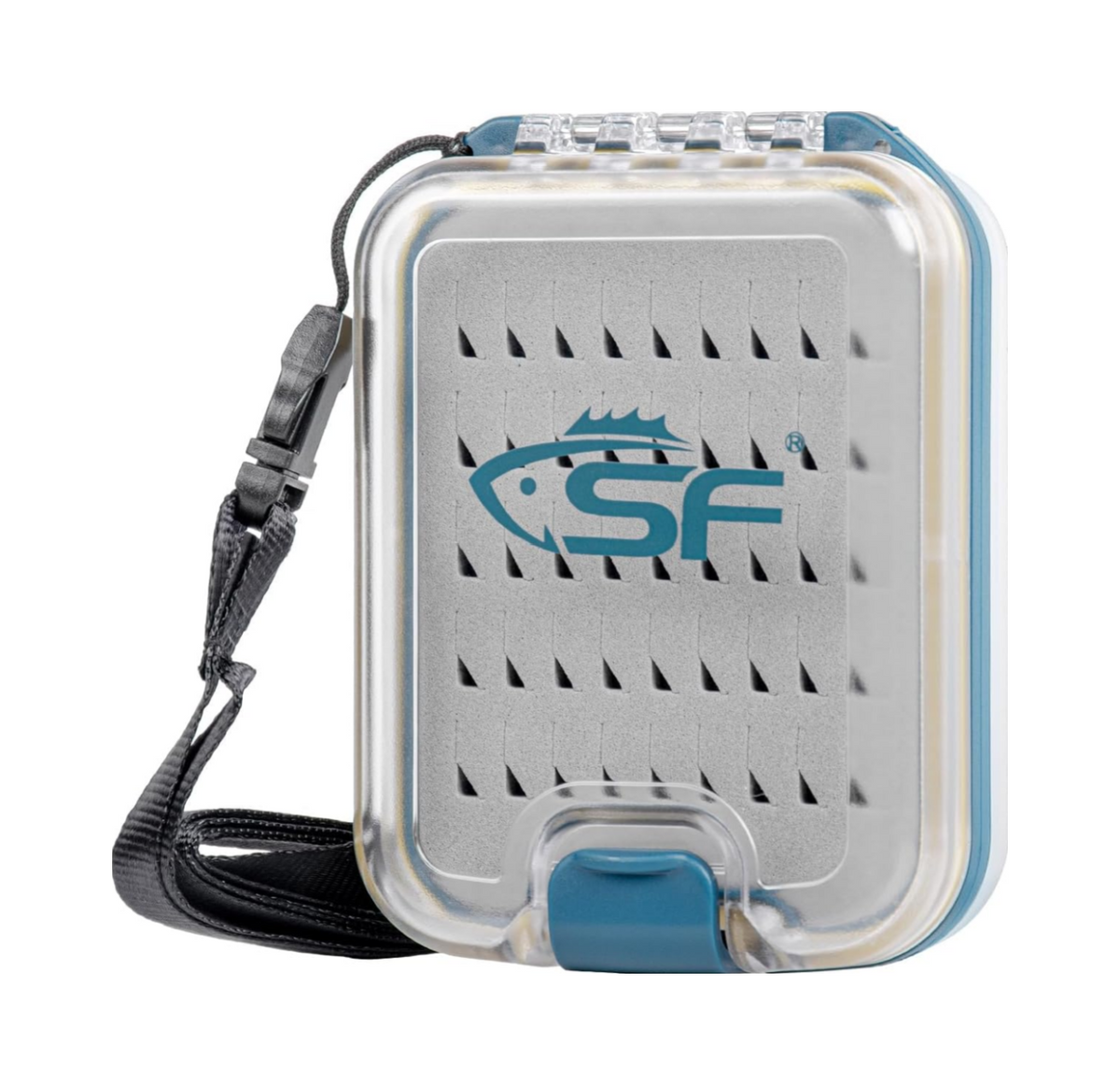 SF Plastic Waterproof Pocket Fly Fishing Box Double Side Clear Lid Easy Grip Foam with Lanyard Mini Fly Box
