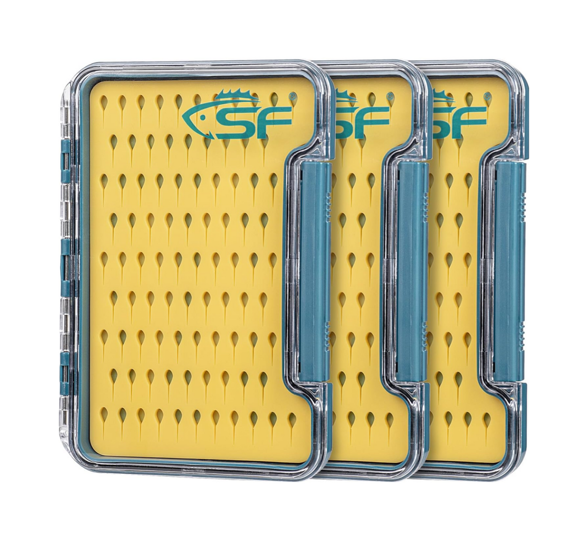 SF Slim Fishing Box Thin Trout Flies Plastic Clear Lid Yellow Silicone Waterproof Fly Fishing Box