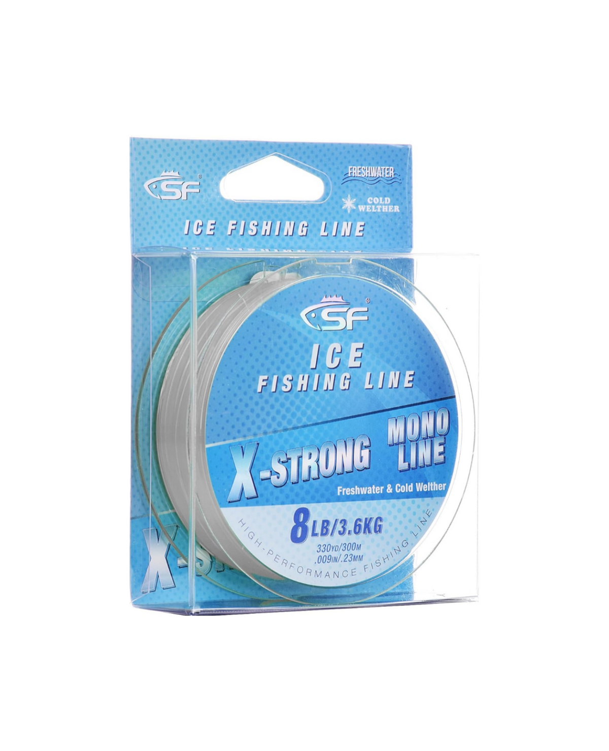 SF X-Strong Monofilament Ice Fishing Line with Spool Mono Line 3/4/6/8LB 330YD/300M Clear/Fluor Green Fishing Wire Freshwater