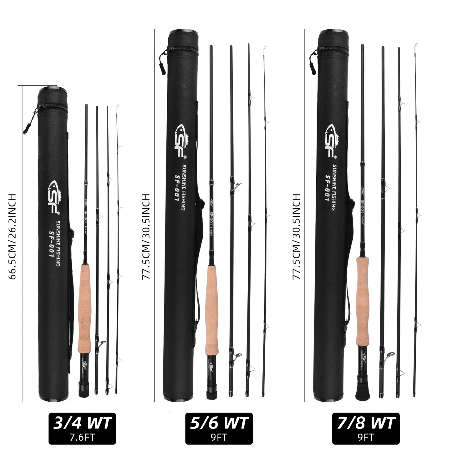 SF Fly Fishing Rod 4 Piece 3/4wt 7.6FT Matt Black IM7 Carbon Fiber for Starter Trout