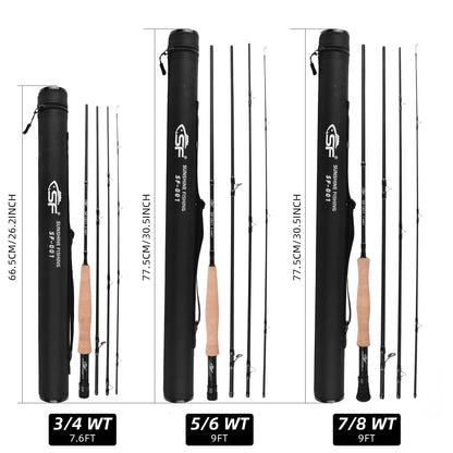 SF Fly Fishing Rod 4 Piece 3/4wt 7.6FT Matt Black IM7 Carbon Fiber for Starter Trout