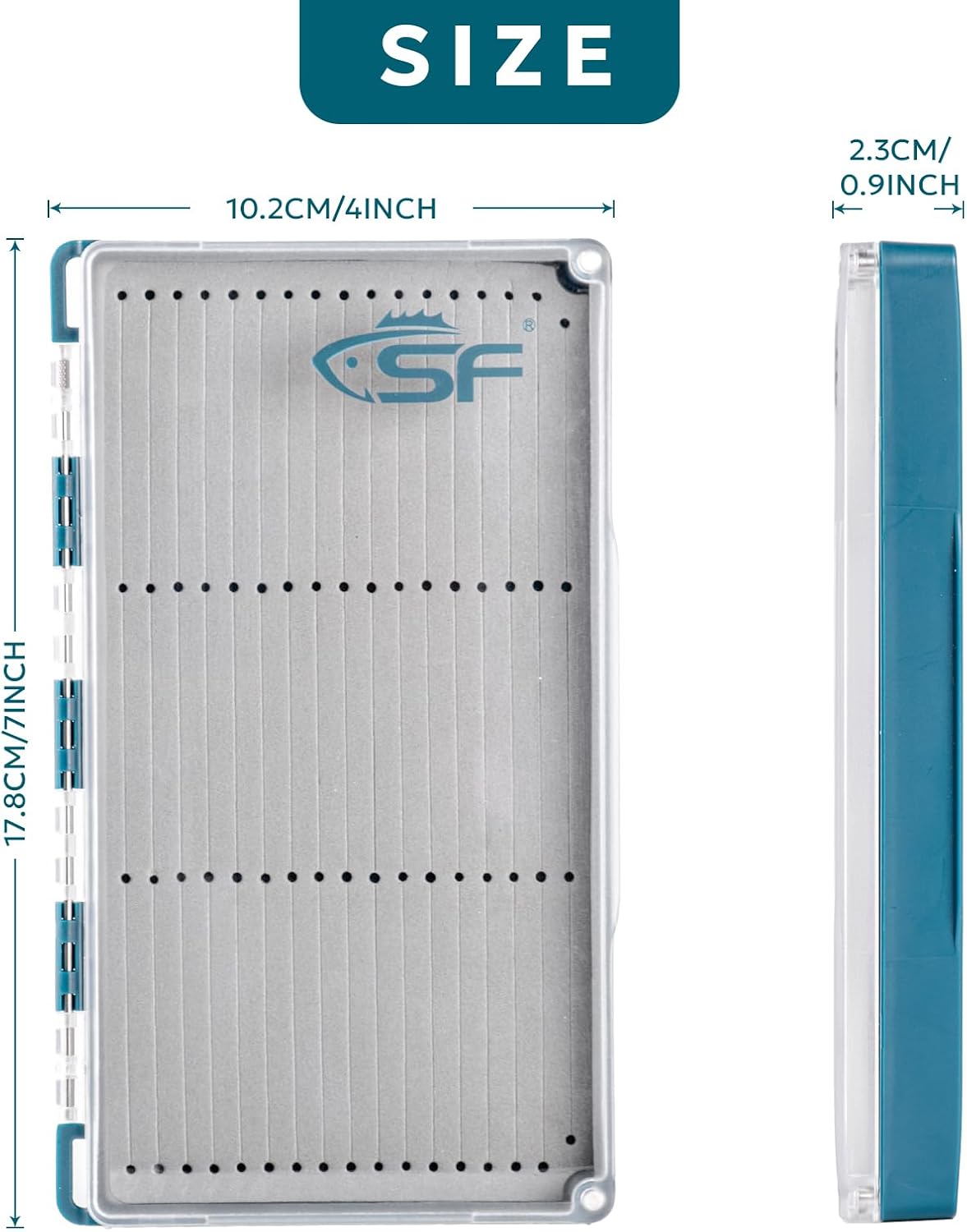 SF Streamer Fly Fishing Box with Magnetic Closure & Clear Lid, Polycarbonate Fly Box for Streamers, Nymphs and Trout