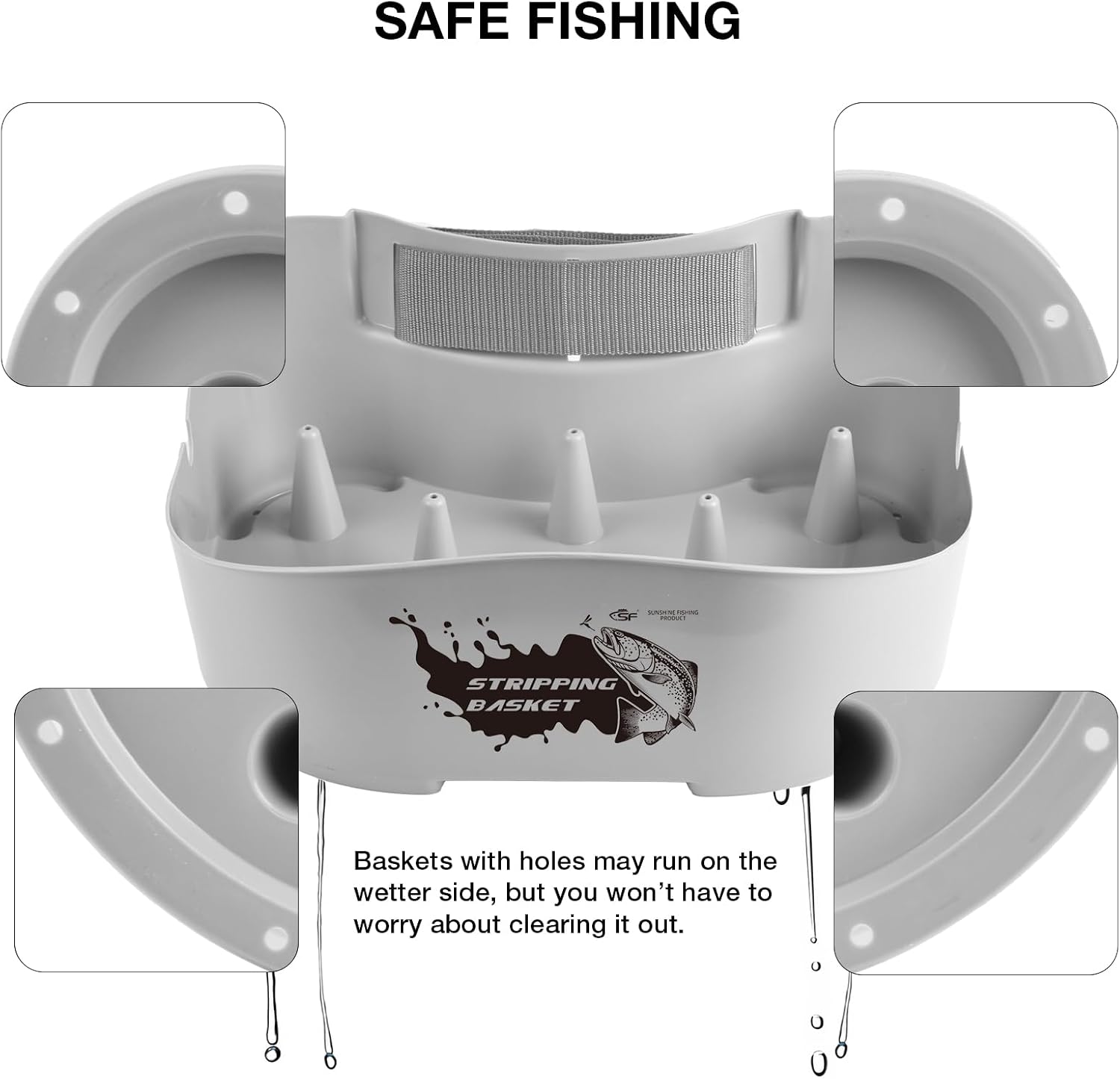 SF Fly Fishing Stripping Basket for Line Tray Ergonomic Smooth Super Lightweight with 8 Silicone Spikes