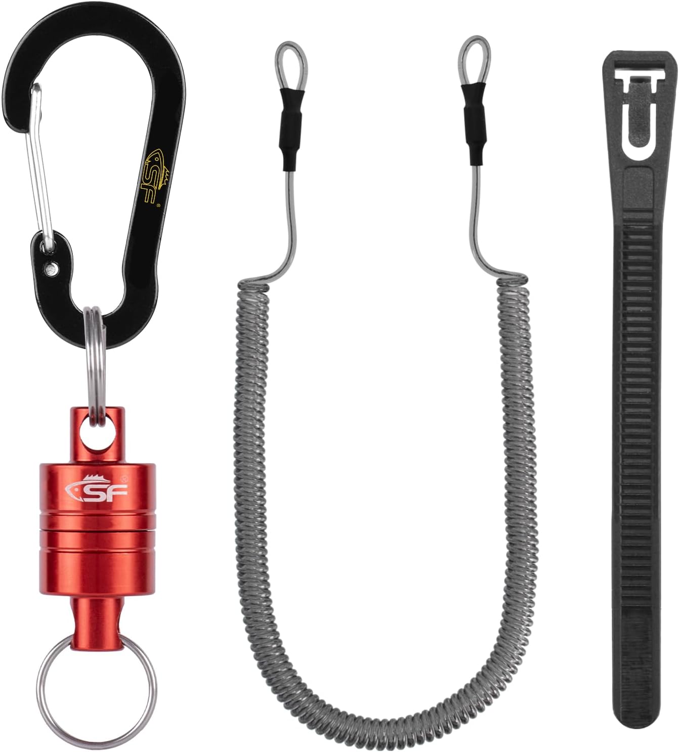 SF Strongest Magnetic Net Release Magnetic Keychain Fly Fishing Net Retractor Magnet Clip Holder Retractor with Retractable Coiled Lanyard Carabiner