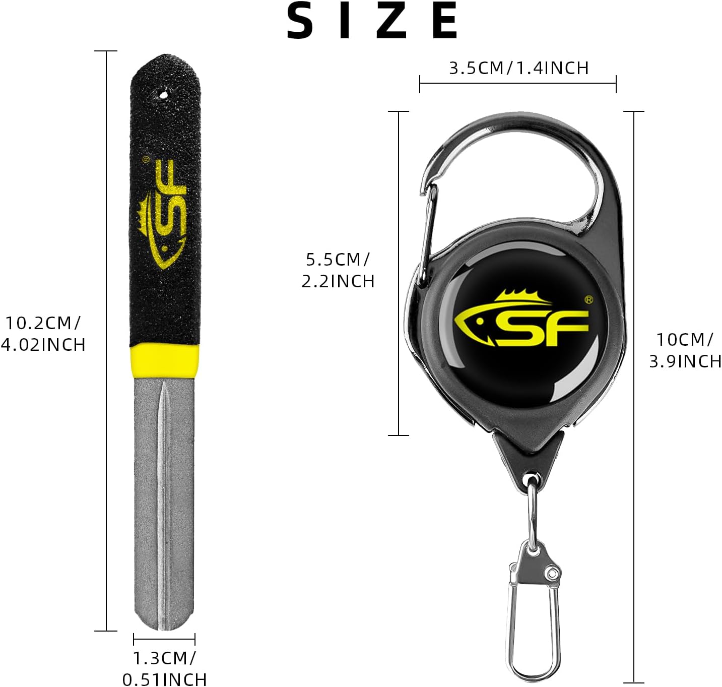 SF Fly Fishing Hook Sharpener Hone Hook File Portable Grinding Tool Double-Sided Diamond Grit with Zinger Retractor