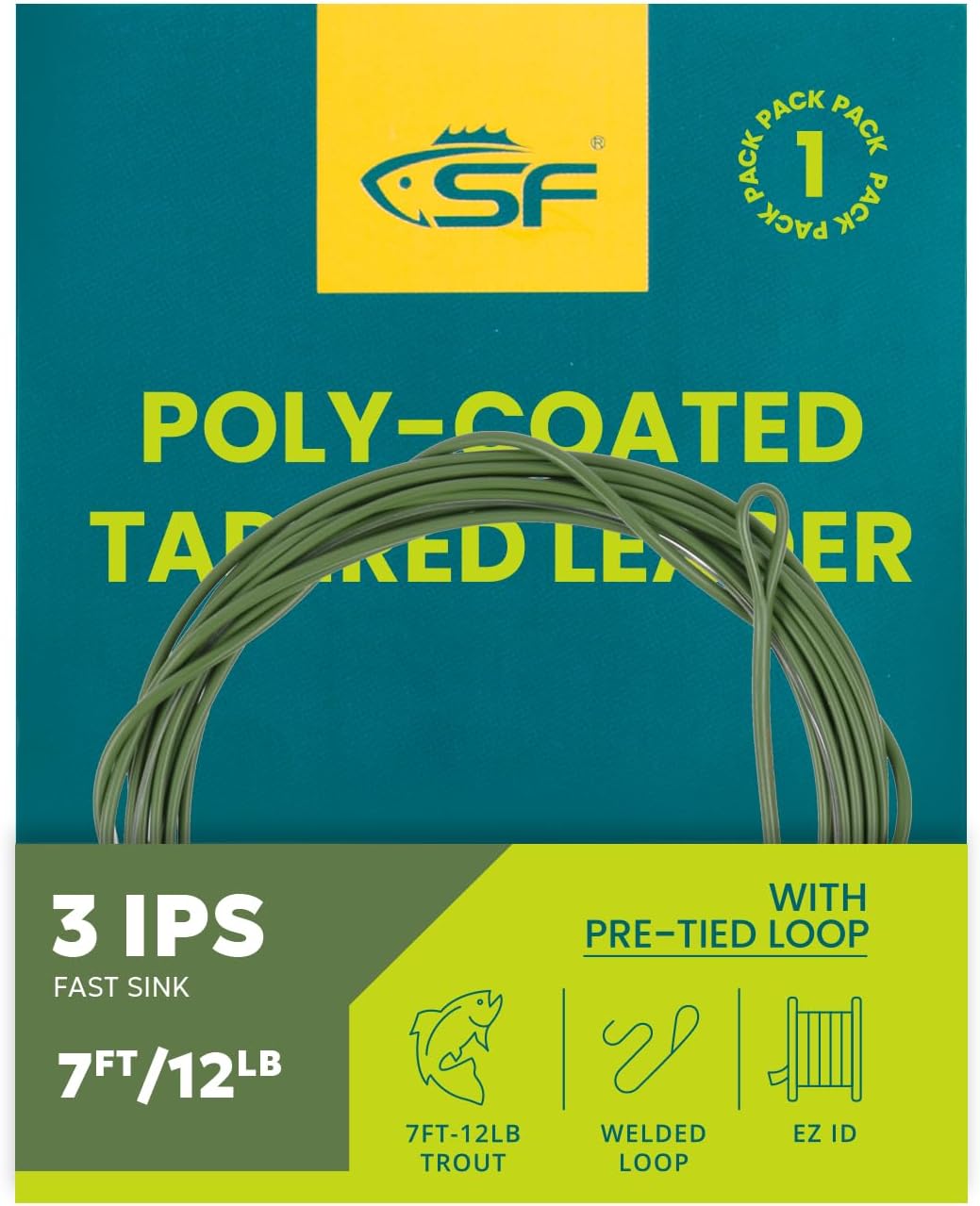 SF Fly Fishing Polyleader Monofilament Core Leader Line Fly Line for 7' Trout and 10' Salmon Poly Leader 7FT/10FT Float Hover Intermediate 3/5/7IPS