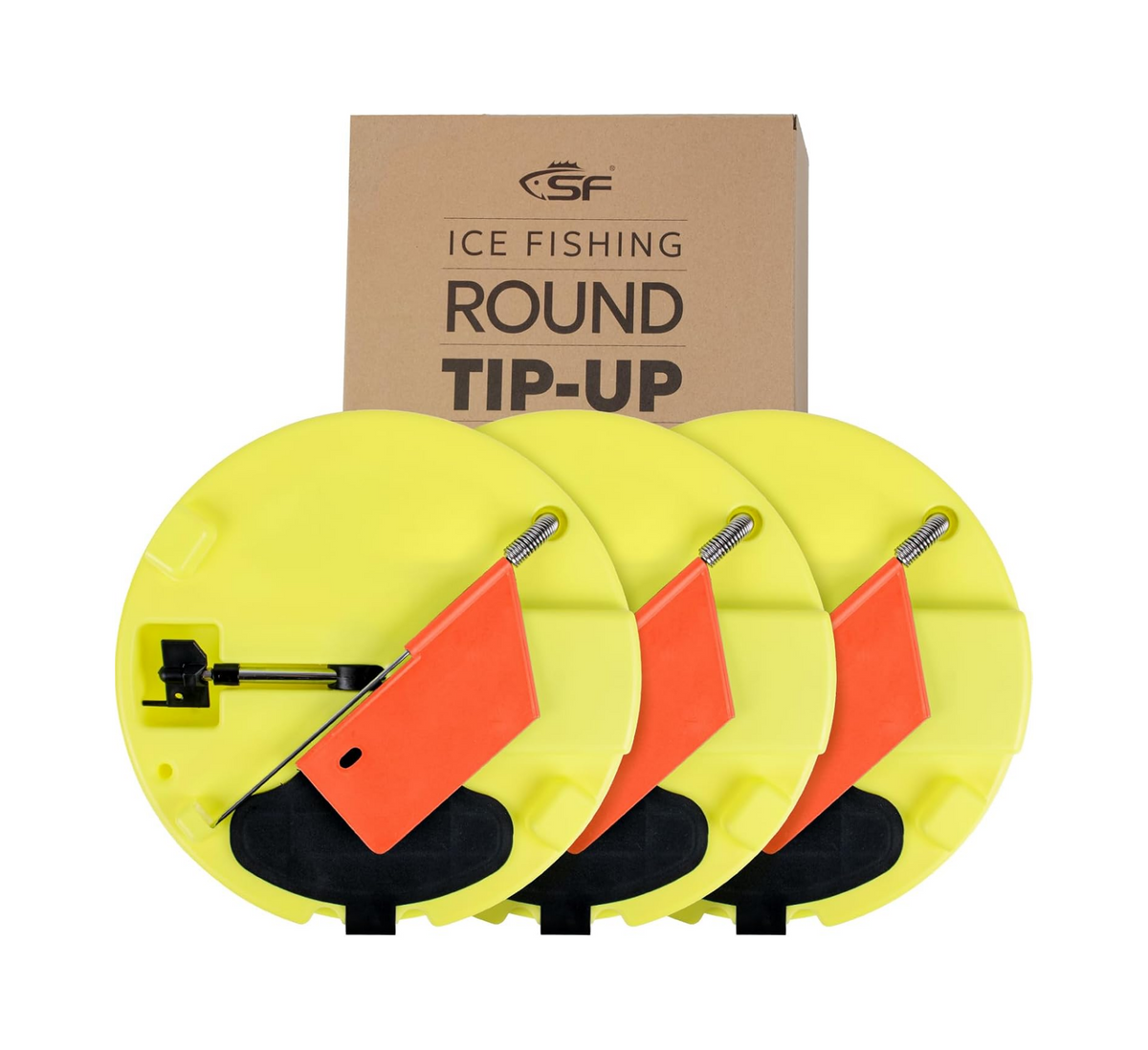 SF Ice Fishing Tip-Up Foldable with Orange Pole Flags/10.6'' Freeze-Proof Thermal Ice Fishing Accessories with Orange Pole Flags, Built-in Storage