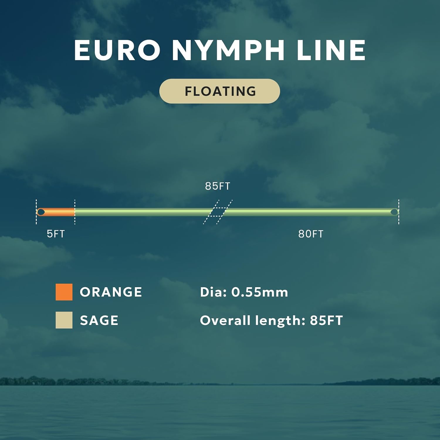 SF Euro Nymph Level Line 0.55mm Floating Fly Fishing Line with 2 Welded Loops 25FT/7.6M，85FT/25.9M Fly Line