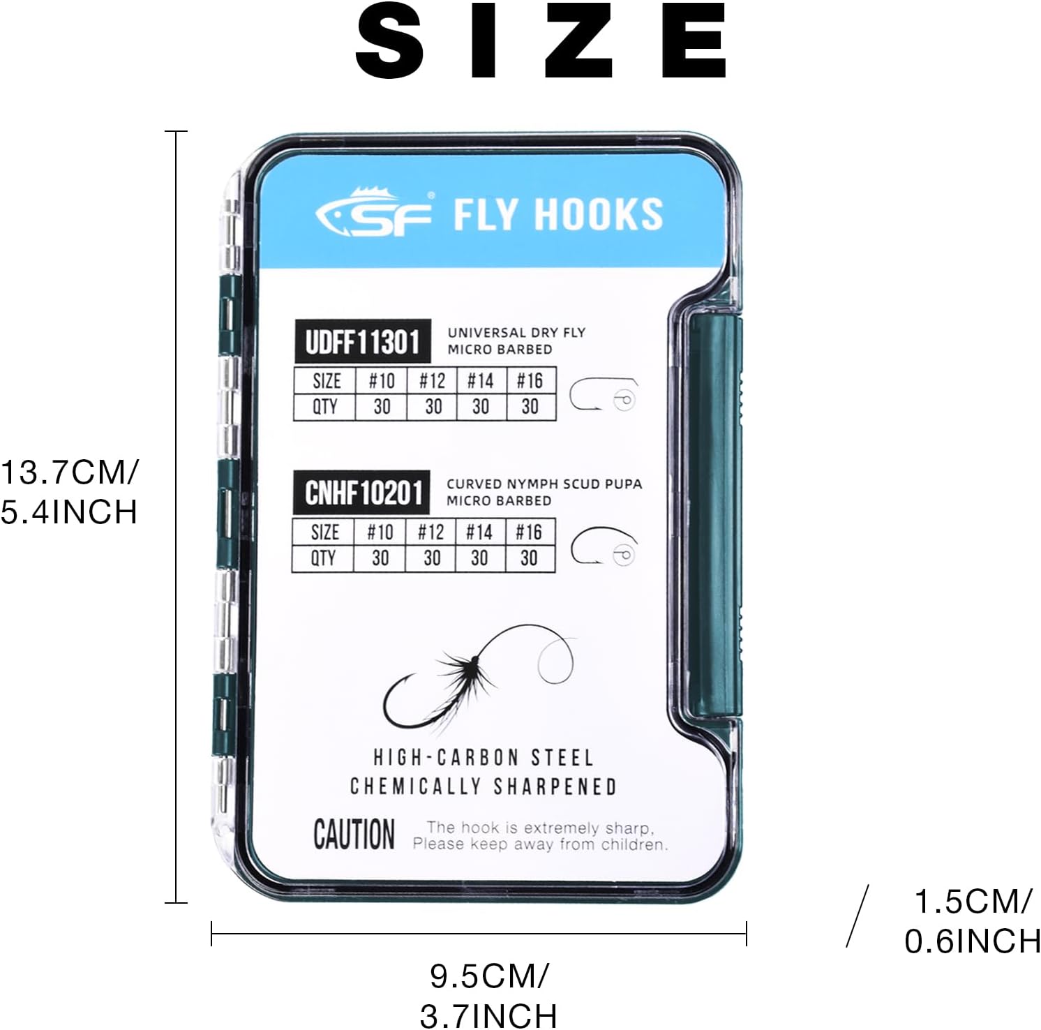SF 10# 12# 14# 16# Fly Tying Hooks Kit Assortment Micro Barbed High Carbon Steel Standard Dry Curved Nymph Scud Pupa Fly Fishing Hook 240Pcs with Waterproof Magnetic Hook Box