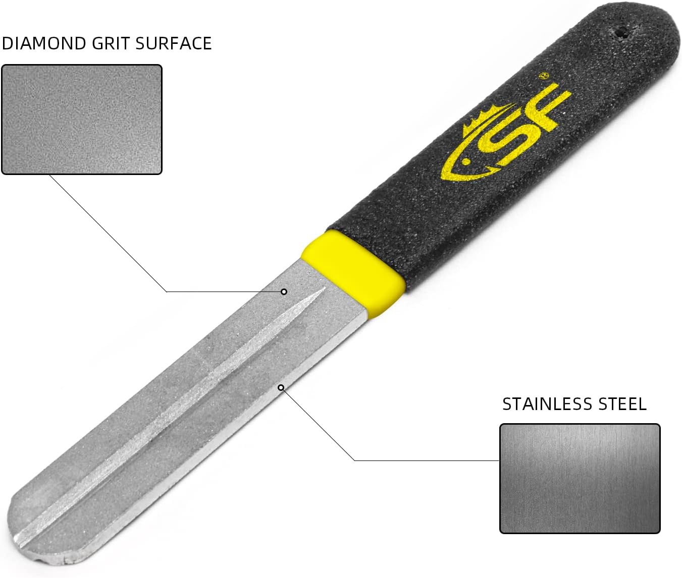 SF Fly Fishing Hook Sharpener Hone Hook File Portable Grinding Tool Double-Sided Diamond Grit with Zinger Retractor