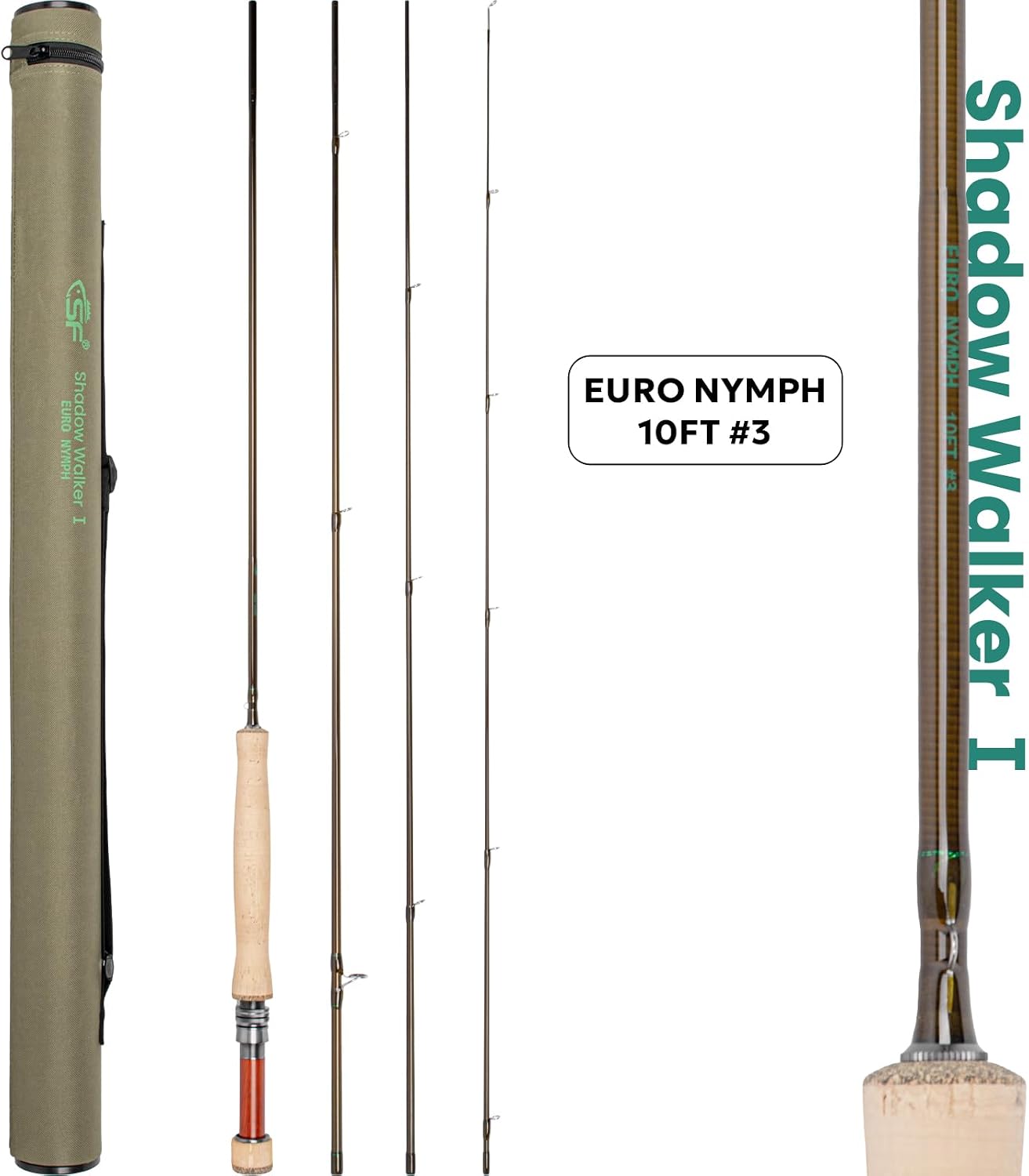SF Shadow Walker Ⅰ Euro Nymph Rod European Nymphing Fly Fishing Fly Rod 2wt 3wt 10FT Shadow Yellow 24T Carbon Fiber with Durable Rod Tube, Medium Fast Action Fly Rod 4 Pieces