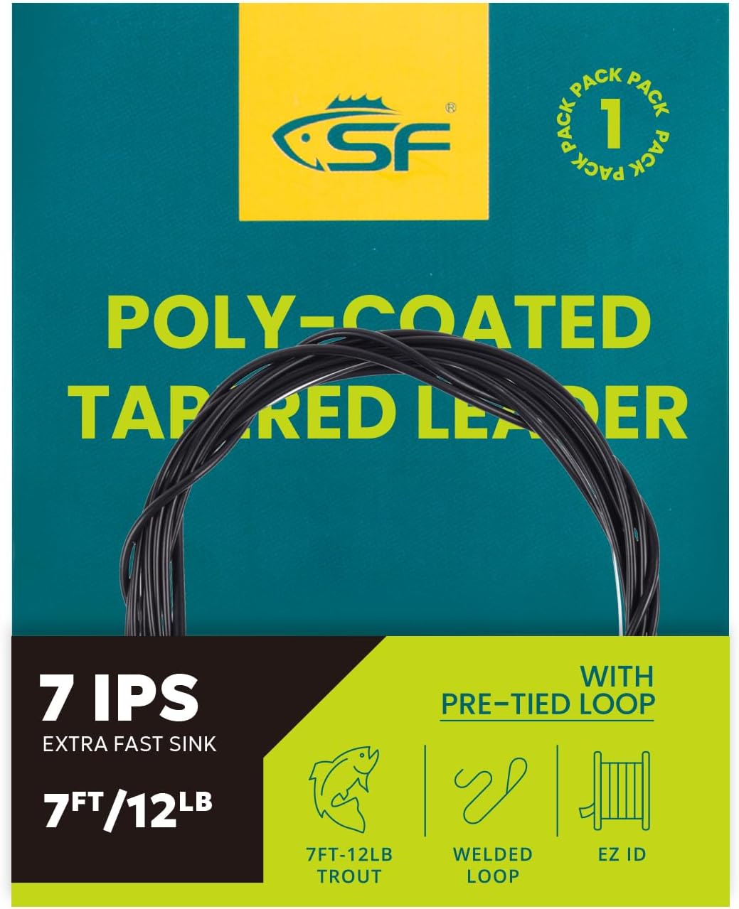 SF Fly Fishing Polyleader Monofilament Core Leader Line Fly Line for 7' Trout and 10' Salmon Poly Leader 7FT/10FT Float Hover Intermediate 3/5/7IPS
