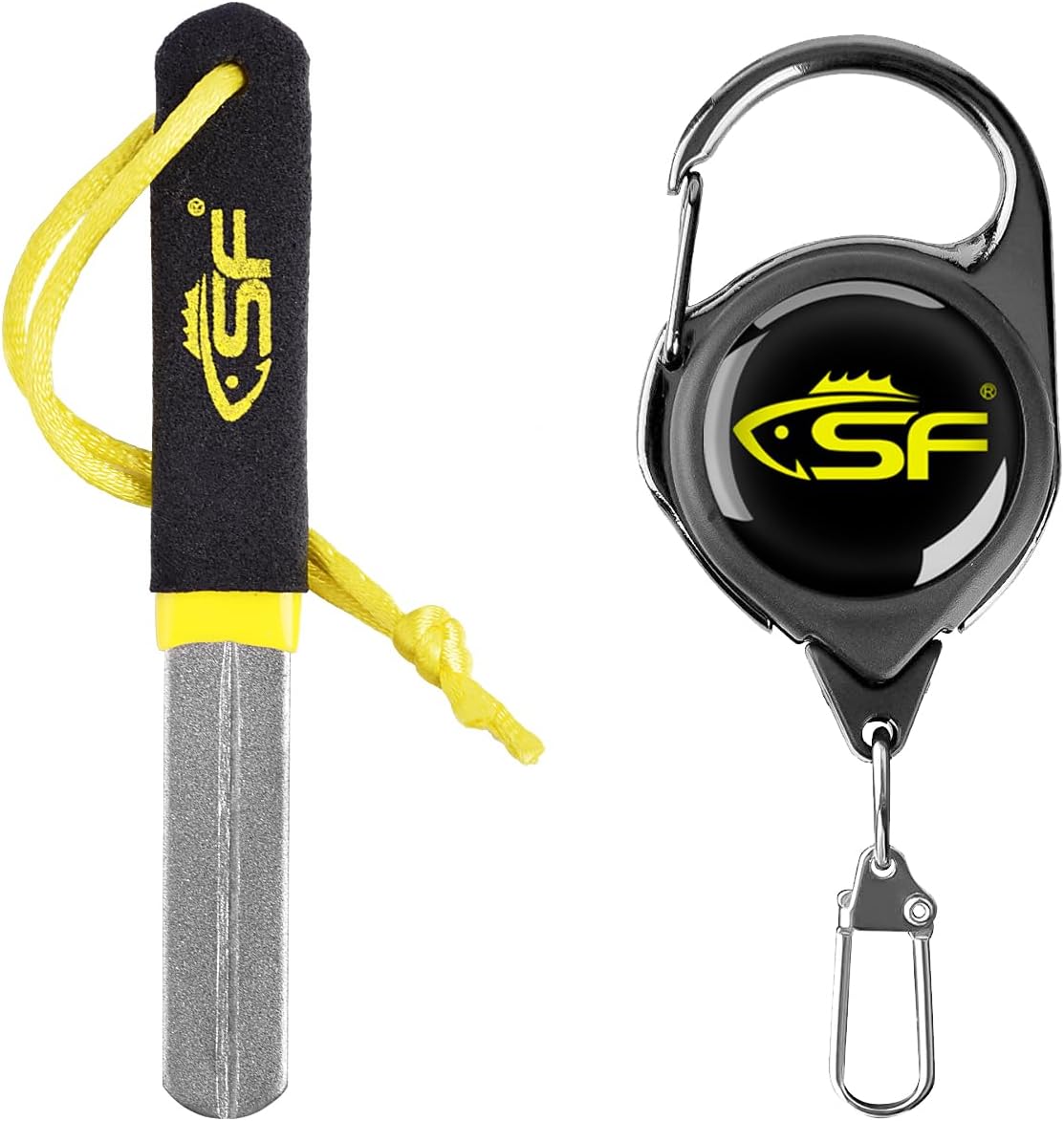 SF Fly Fishing Hook Sharpener Hone Hook File Portable Grinding Tool Double-Sided Diamond Grit with Zinger Retractor