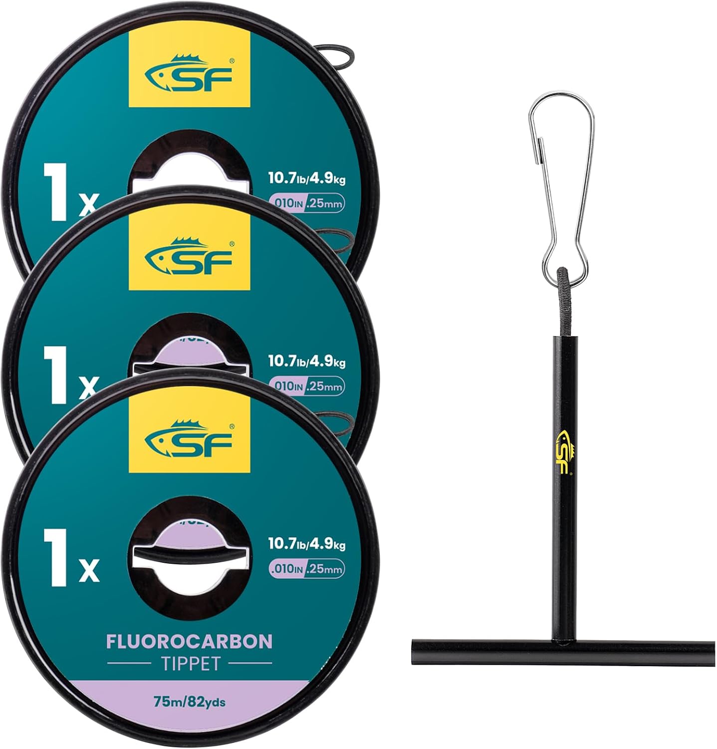SF Clear Fluorocarbon Fly Fishing Tippet & Leader Line 75M 1X Combo | 75M length, 3-pack with holder, 100% fluorocarbon, fast sinking, low underwater visibility, ideal for fly fishing