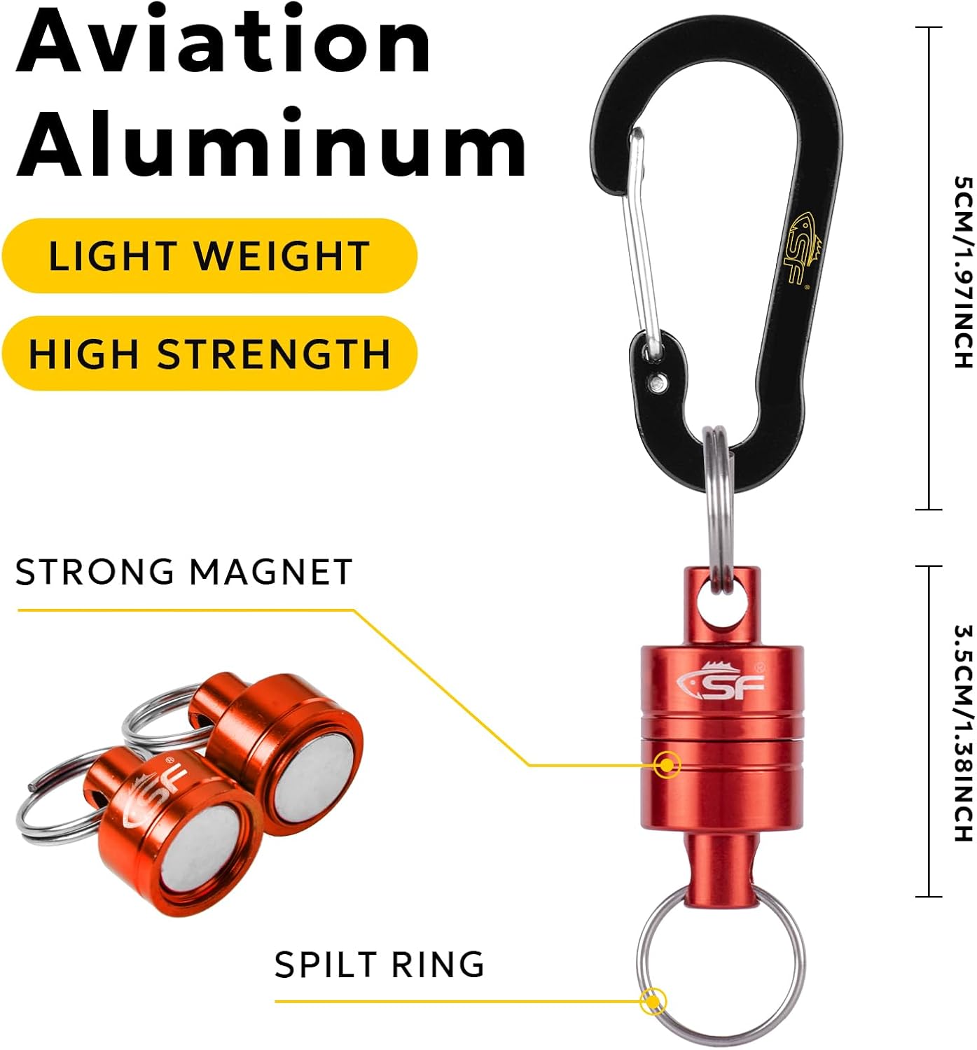SF Strongest Magnetic Net Release Magnetic Keychain Fly Fishing Net Retractor Magnet Clip Holder Retractor with Retractable Coiled Lanyard Carabiner