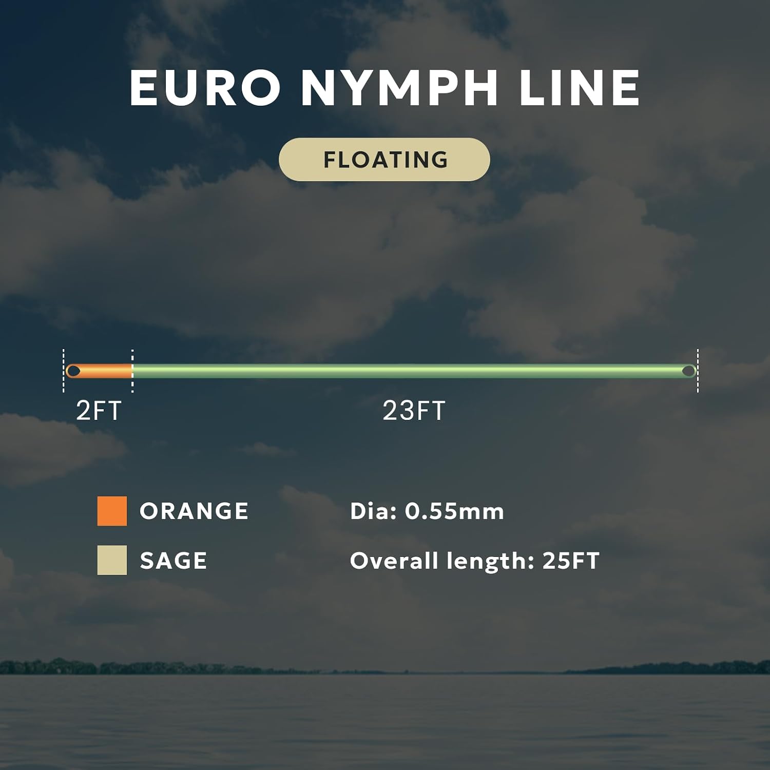 SF Euro Nymph Level Line 0.55mm Floating Fly Fishing Line with 2 Welded Loops 25FT/7.6M，85FT/25.9M Fly Line