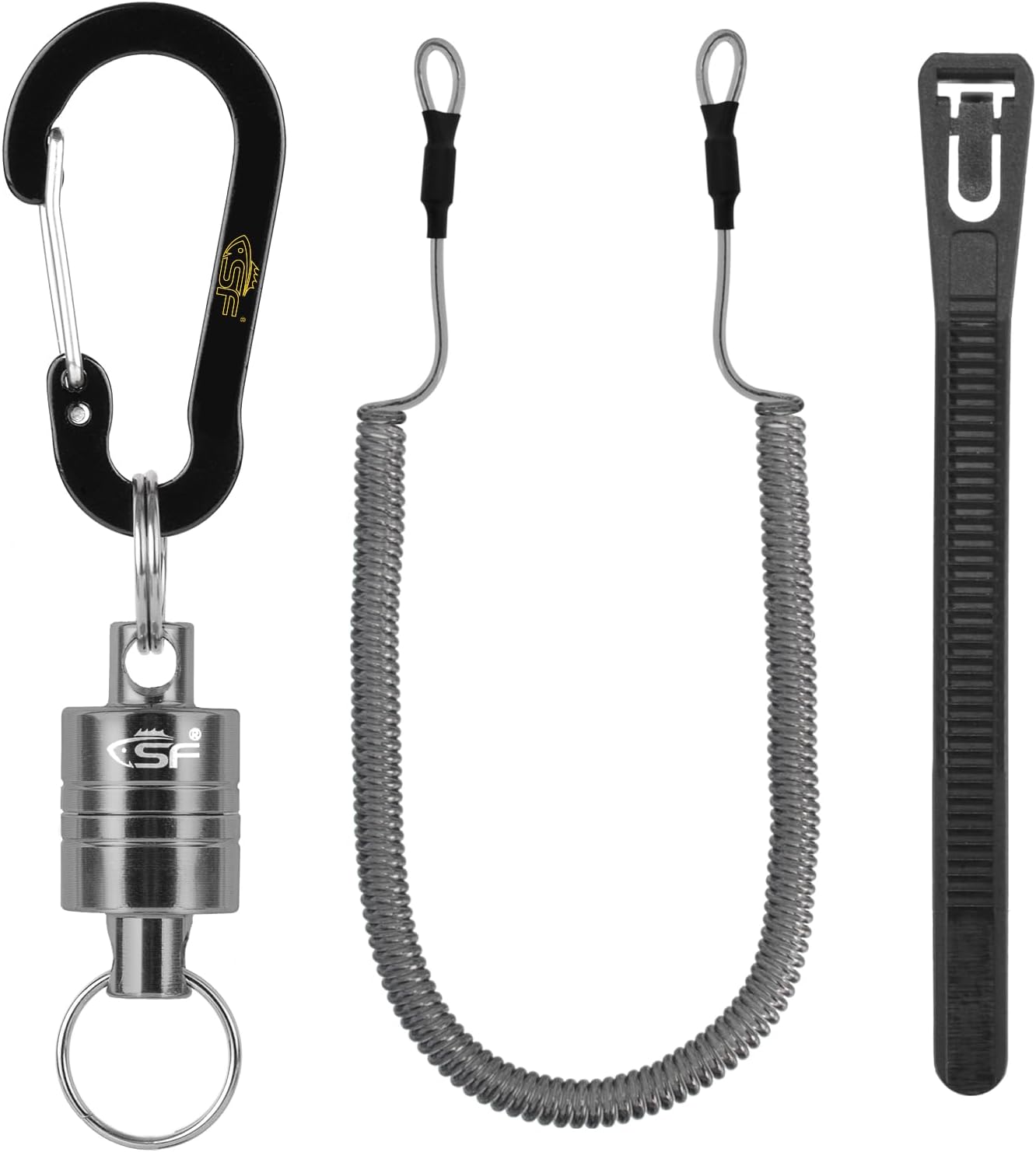 SF Strongest Magnetic Net Release Magnetic Keychain Fly Fishing Net Retractor Magnet Clip Holder Retractor with Retractable Coiled Lanyard Carabiner