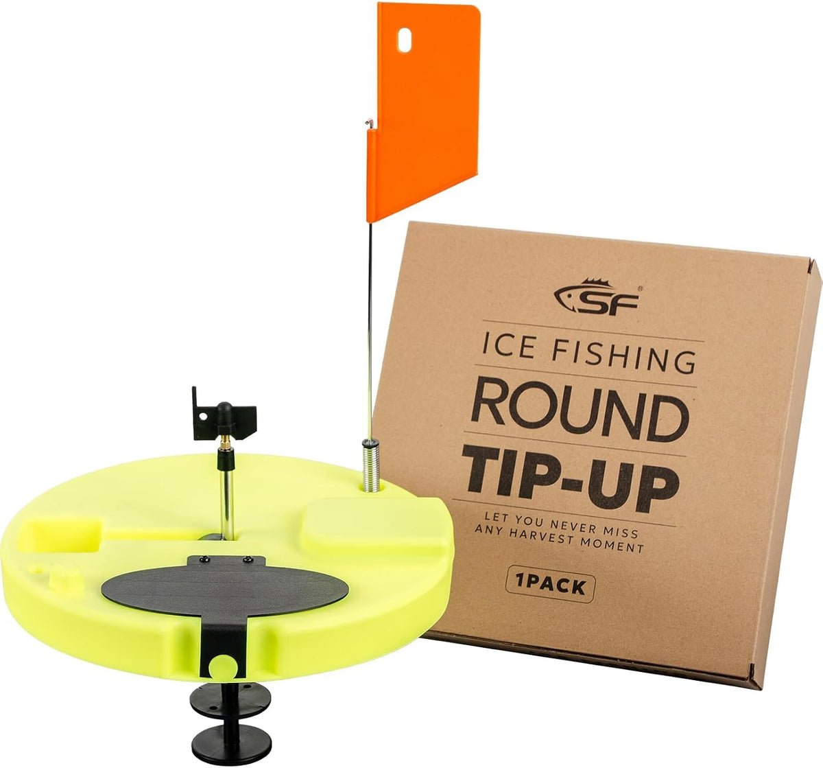SF Ice Fishing Tip-Up Foldable with Orange Pole Flags/10.6'' Freeze-Proof Thermal Ice Fishing Accessories with Orange Pole Flags, Built-in Storage