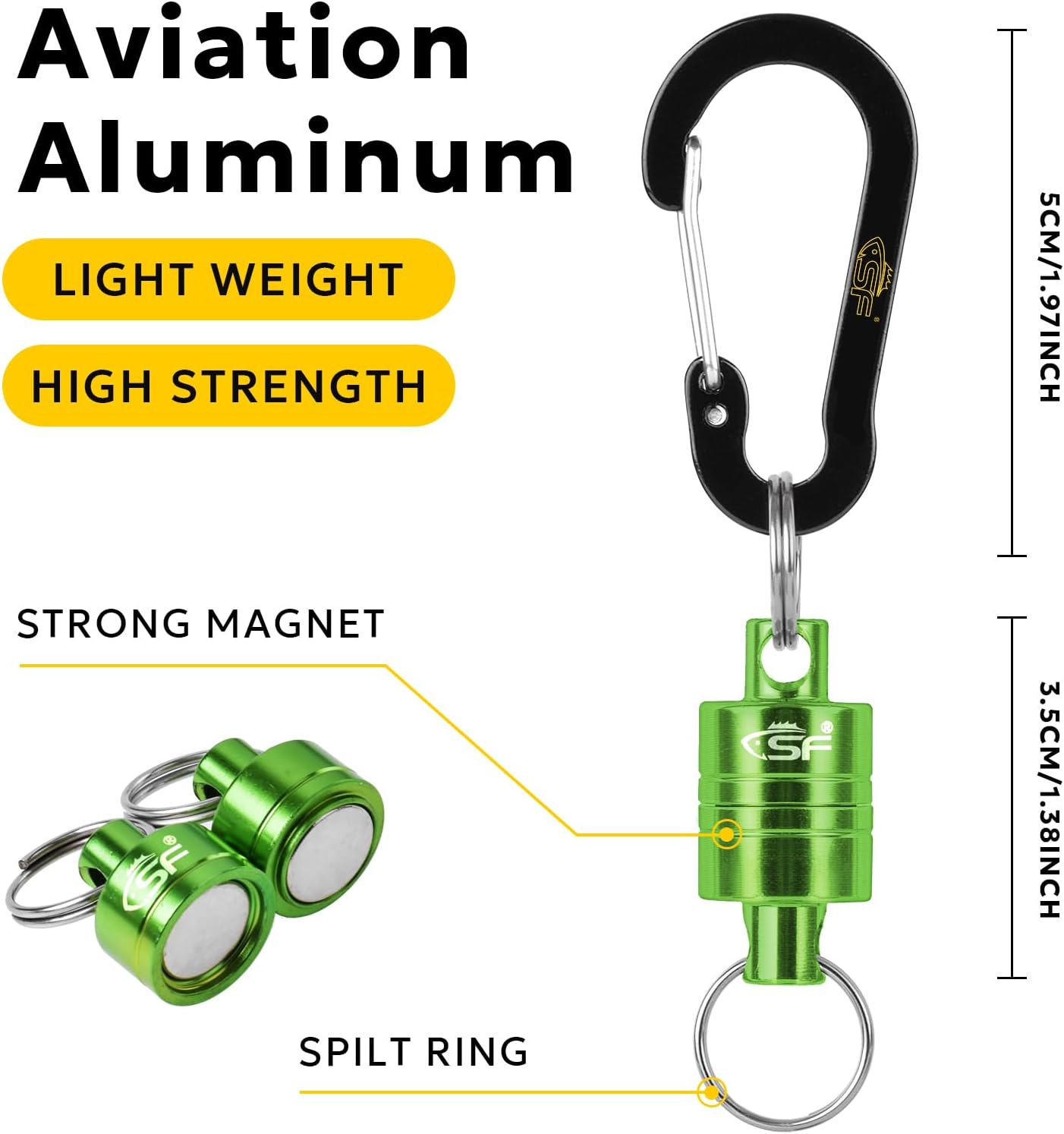 SF Strongest Magnetic Net Release Magnetic Keychain Fly Fishing Net Retractor Magnet Clip Holder Retractor with Retractable Coiled Lanyard Carabiner