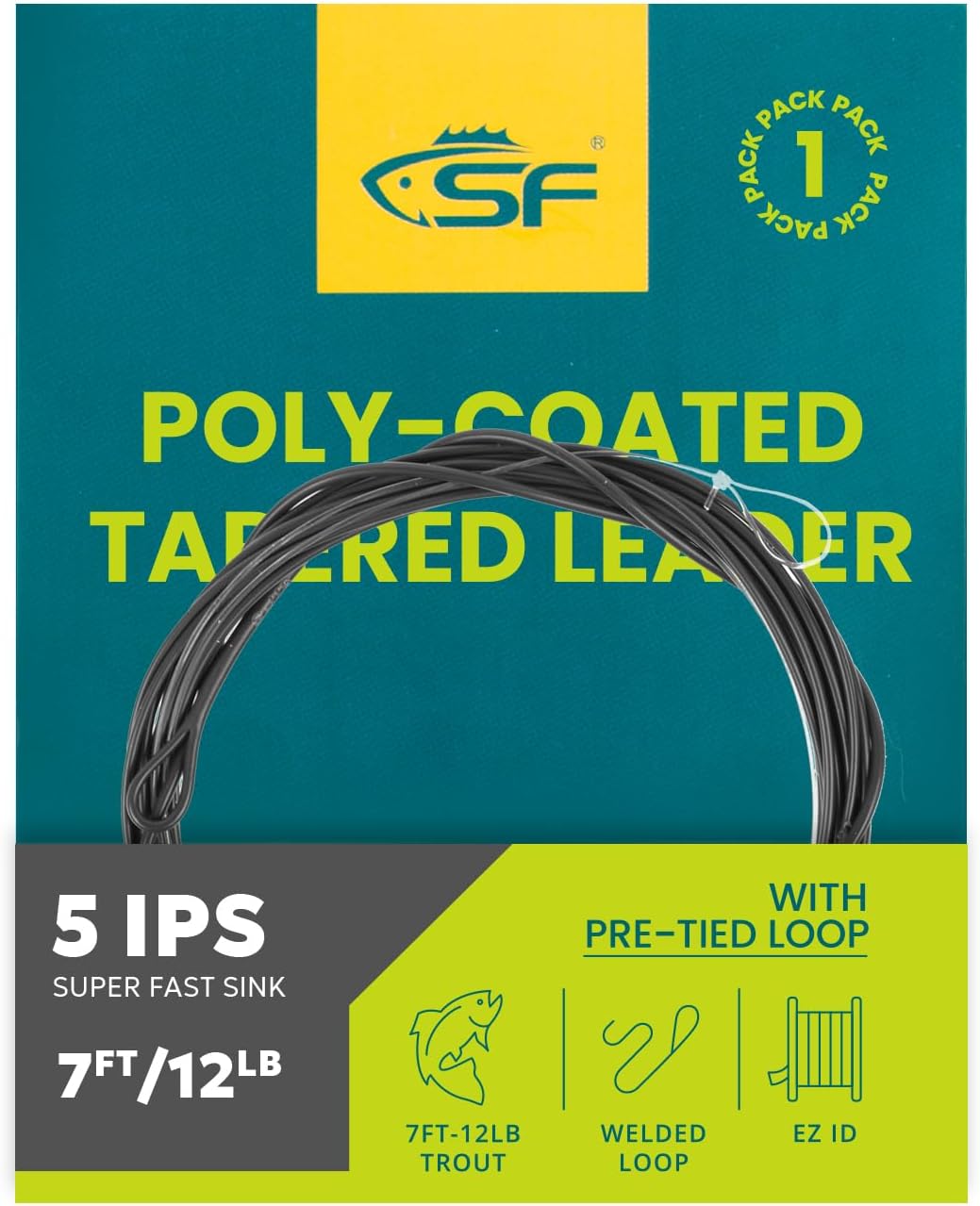 SF Fly Fishing Polyleader Monofilament Core Leader Line Fly Line for 7' Trout and 10' Salmon Poly Leader 7FT/10FT Float Hover Intermediate 3/5/7IPS