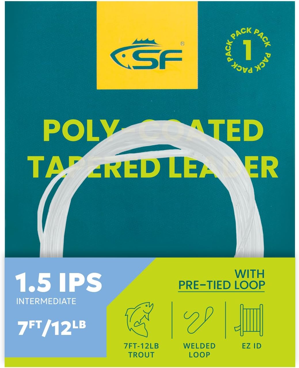 SF Fly Fishing Polyleader Monofilament Core Leader Line Fly Line for 7' Trout and 10' Salmon Poly Leader 7FT/10FT Float Hover Intermediate 3/5/7IPS