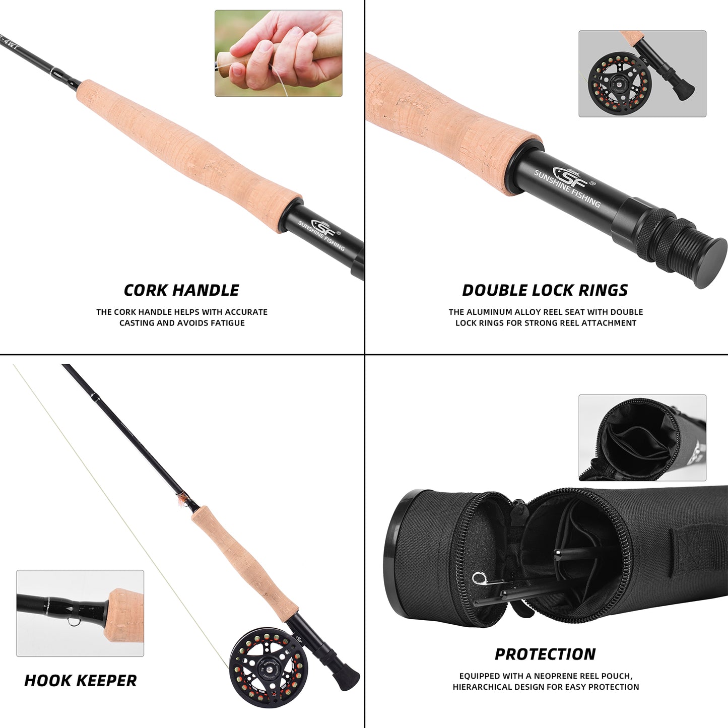 SF Fly Fishing Rod 4 Piece 3/4wt 7.6FT Matt Black IM7 Carbon Fiber for Starter Trout