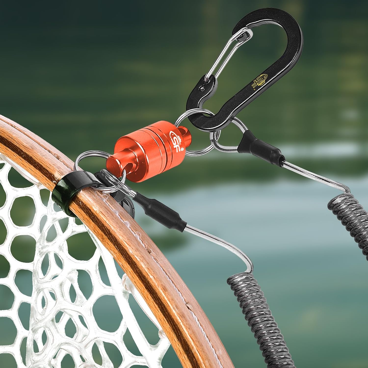 SF Strongest Magnetic Net Release Magnetic Keychain Fly Fishing Net Retractor Magnet Clip Holder Retractor with Retractable Coiled Lanyard Carabiner