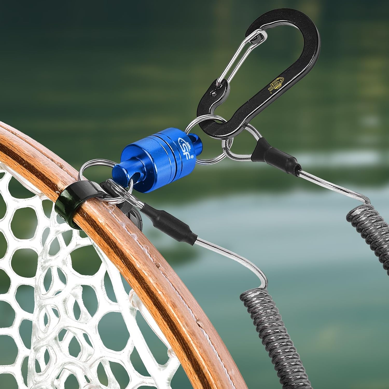 SF Strongest Magnetic Net Release Magnetic Keychain Fly Fishing Net Retractor Magnet Clip Holder Retractor with Retractable Coiled Lanyard Carabiner
