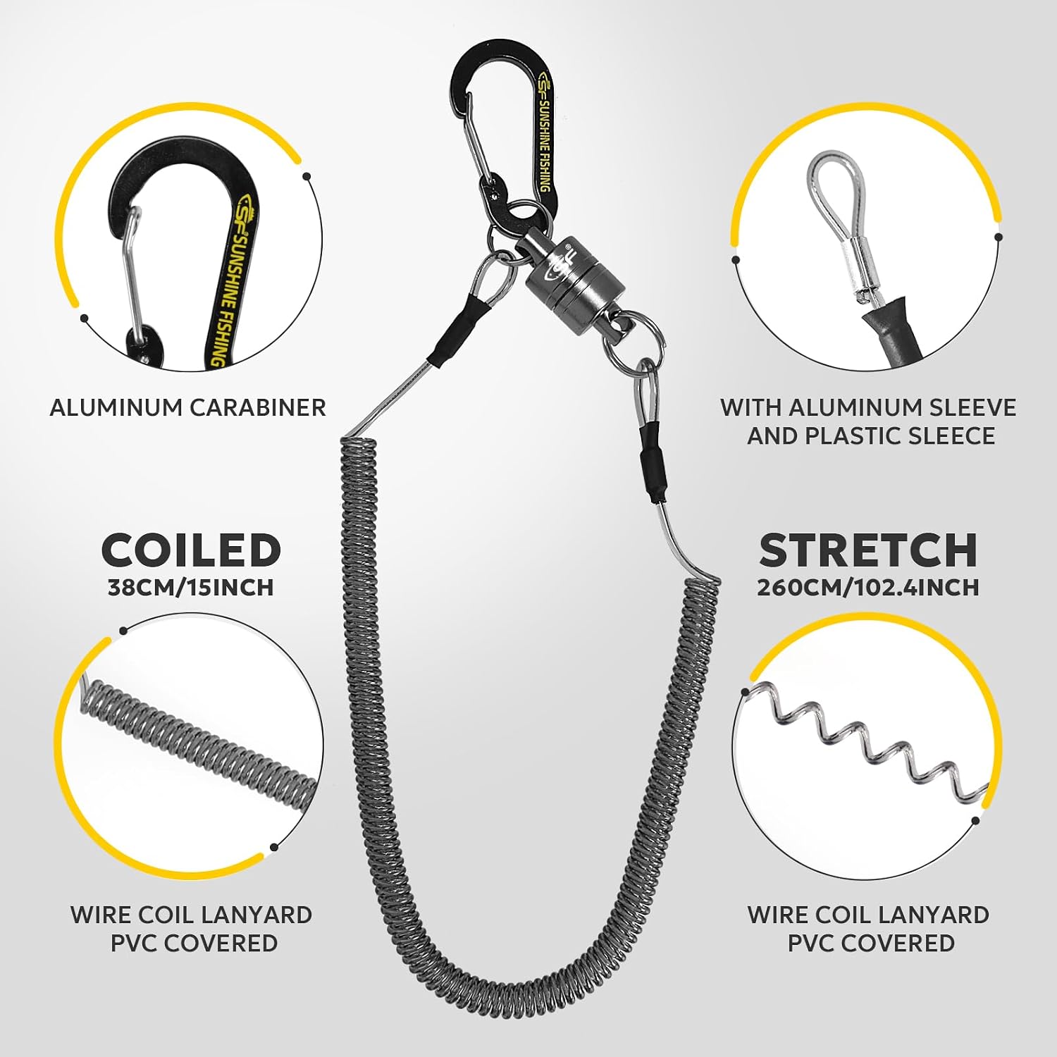 SF Strongest Magnetic Net Release Magnetic Keychain Fly Fishing Net Retractor Magnet Clip Holder Retractor with Retractable Coiled Lanyard Carabiner