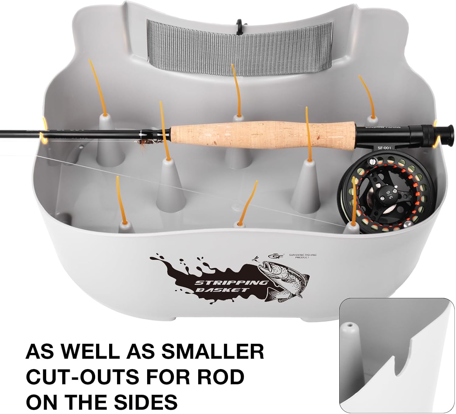 SF Fly Fishing Stripping Basket for Line Tray Ergonomic Smooth Super Lightweight with 8 Silicone Spikes