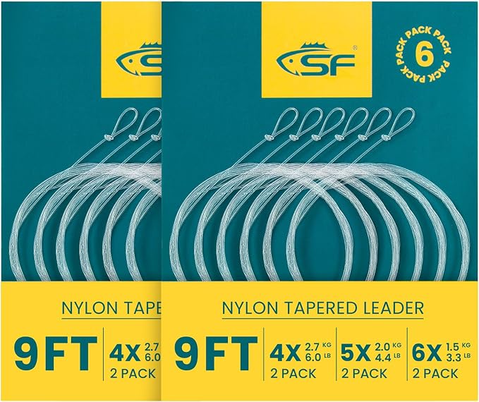 SF Pre-Tied Loop Fly Fishing Tapered Leader Nylon Clear Trout Freshwater Saltwater Bonefish Permit Bass Salmon Steelhead 7.5FT 9FT 10FT 12FT 15FT 0X 1X 2X 3X 4X 5X 6X 7X