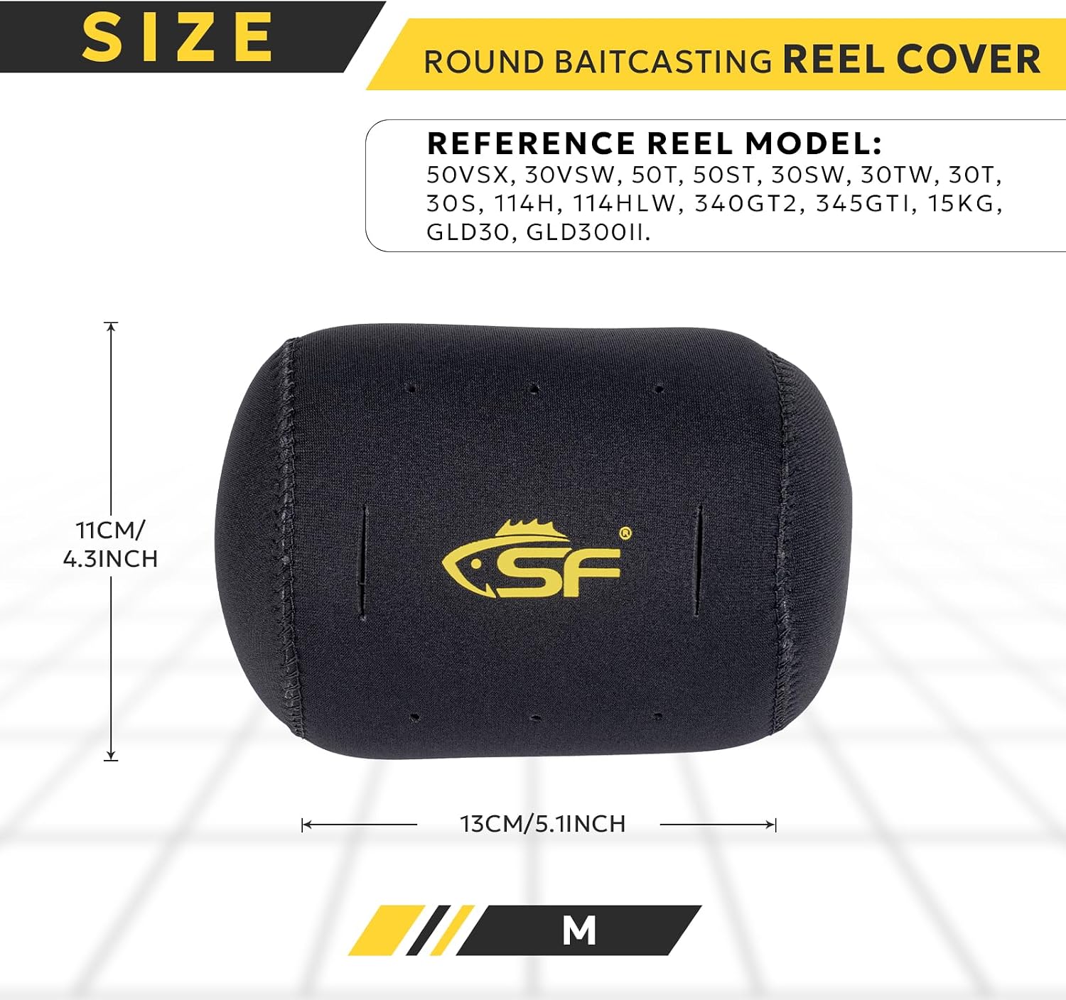 SF Neoprene Conventional Reel Covers Round Reel Case Protective Cover Shield Pouch, XXS/XS/S/M/L/XL/XXL Size, Black