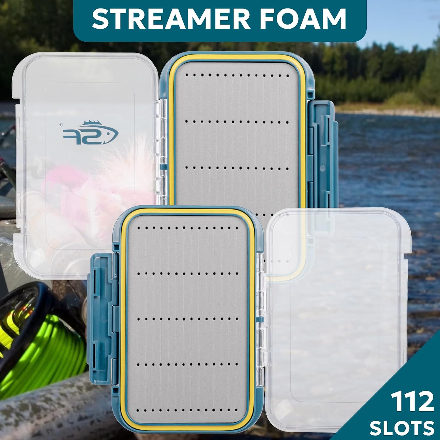 SF Large Waterproof Fly Box - Double Sided Clear Lid - Ice Fishing & Jig Head Tackle Box - Fly Flies (Dry, Wet, Nymph, Streamer) & Foam