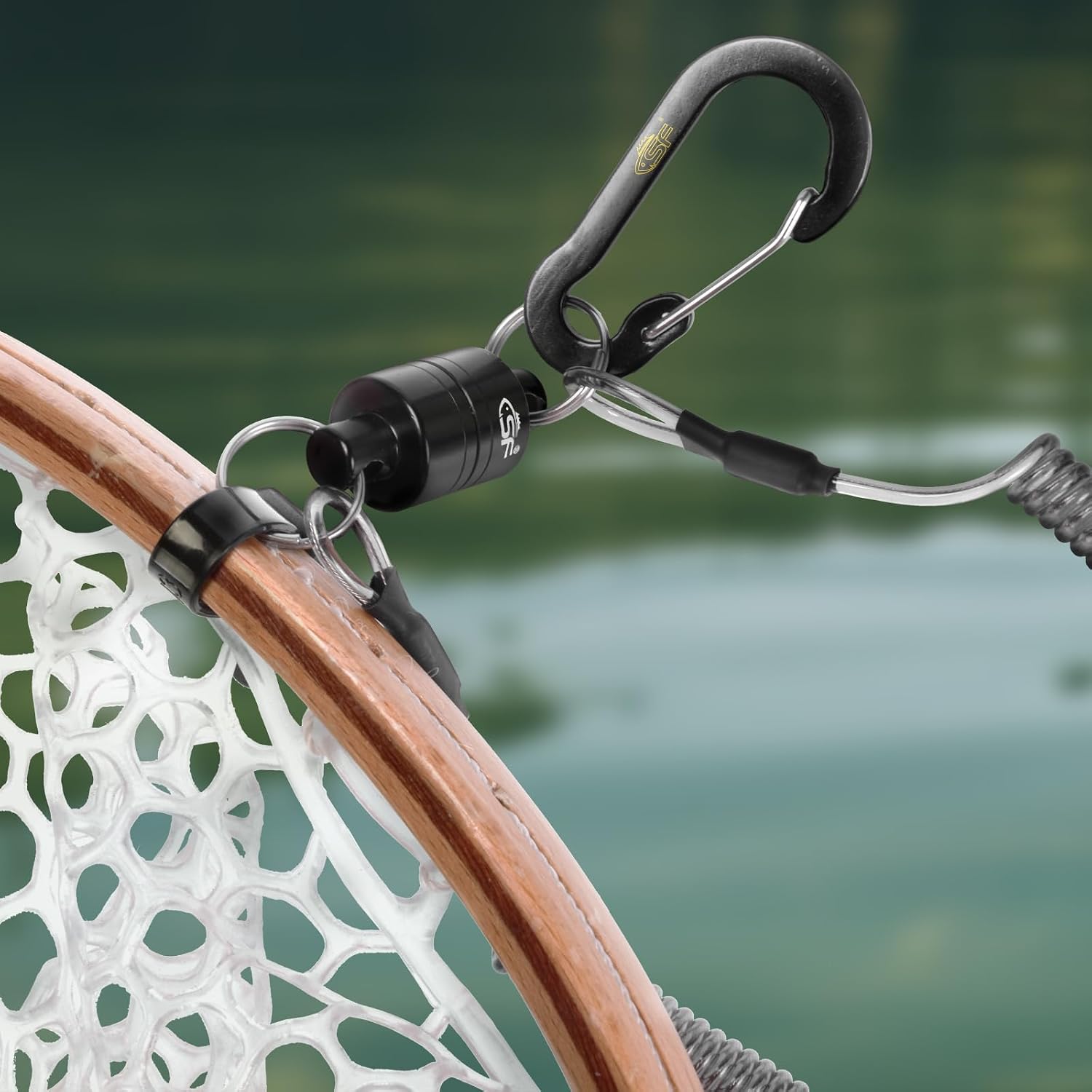SF Strongest Magnetic Net Release Magnetic Keychain Fly Fishing Net Retractor Magnet Clip Holder Retractor with Retractable Coiled Lanyard Carabiner