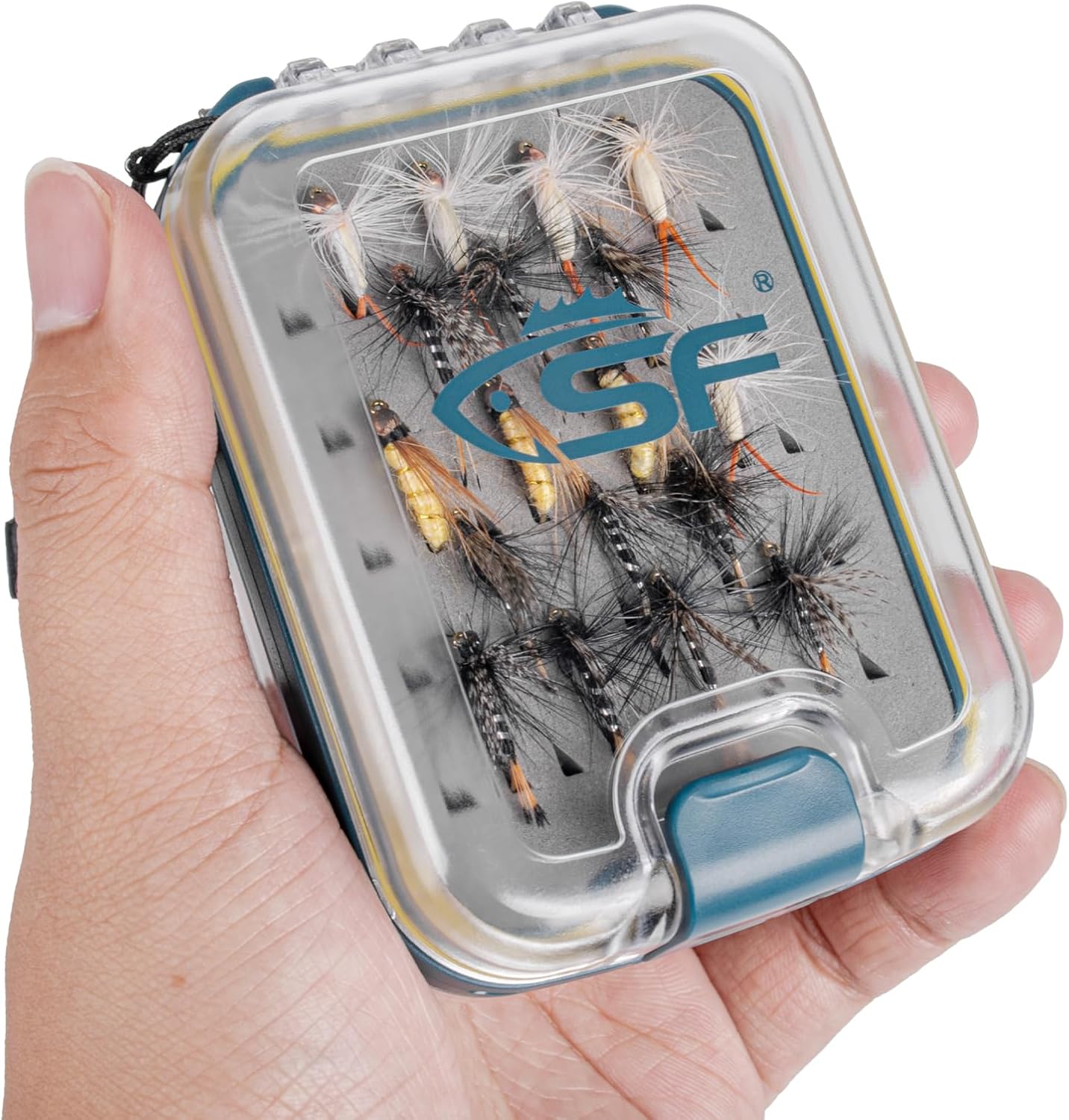 SF Plastic Waterproof Pocket Fly Fishing Box Double Side Clear Lid Easy Grip Foam with Lanyard Mini Fly Box