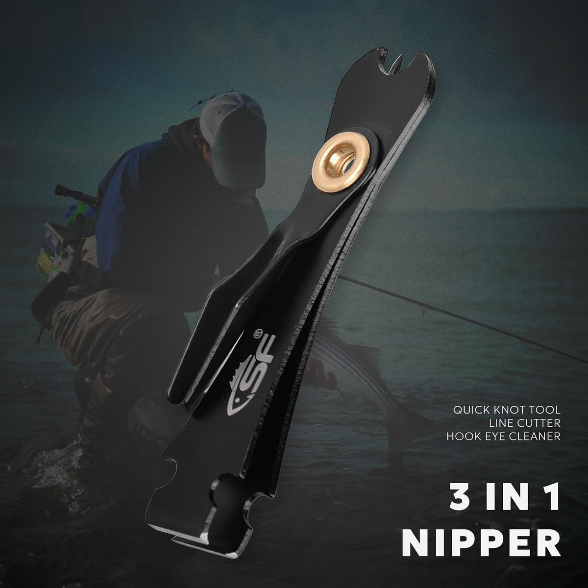 SF 3 in 1 Fly Fishing Nipper Knot Tying Tool with Zinger Retractor