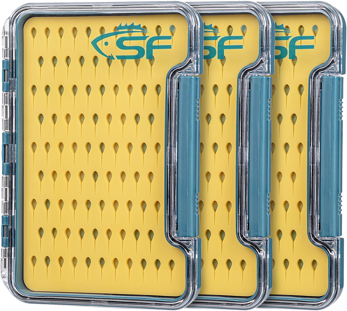 SF Slim Fishing Box Thin Trout Flies Plastic Clear Lid Yellow Silicone Waterproof Fly Fishing Box